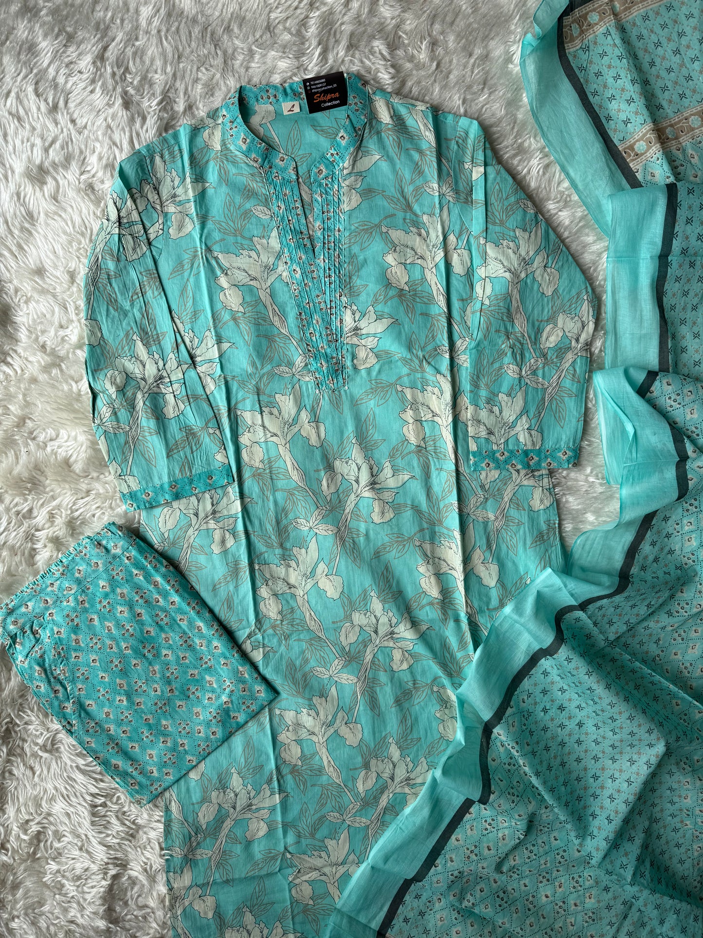 Pure Cotton Kurti Pant Dupatta Set