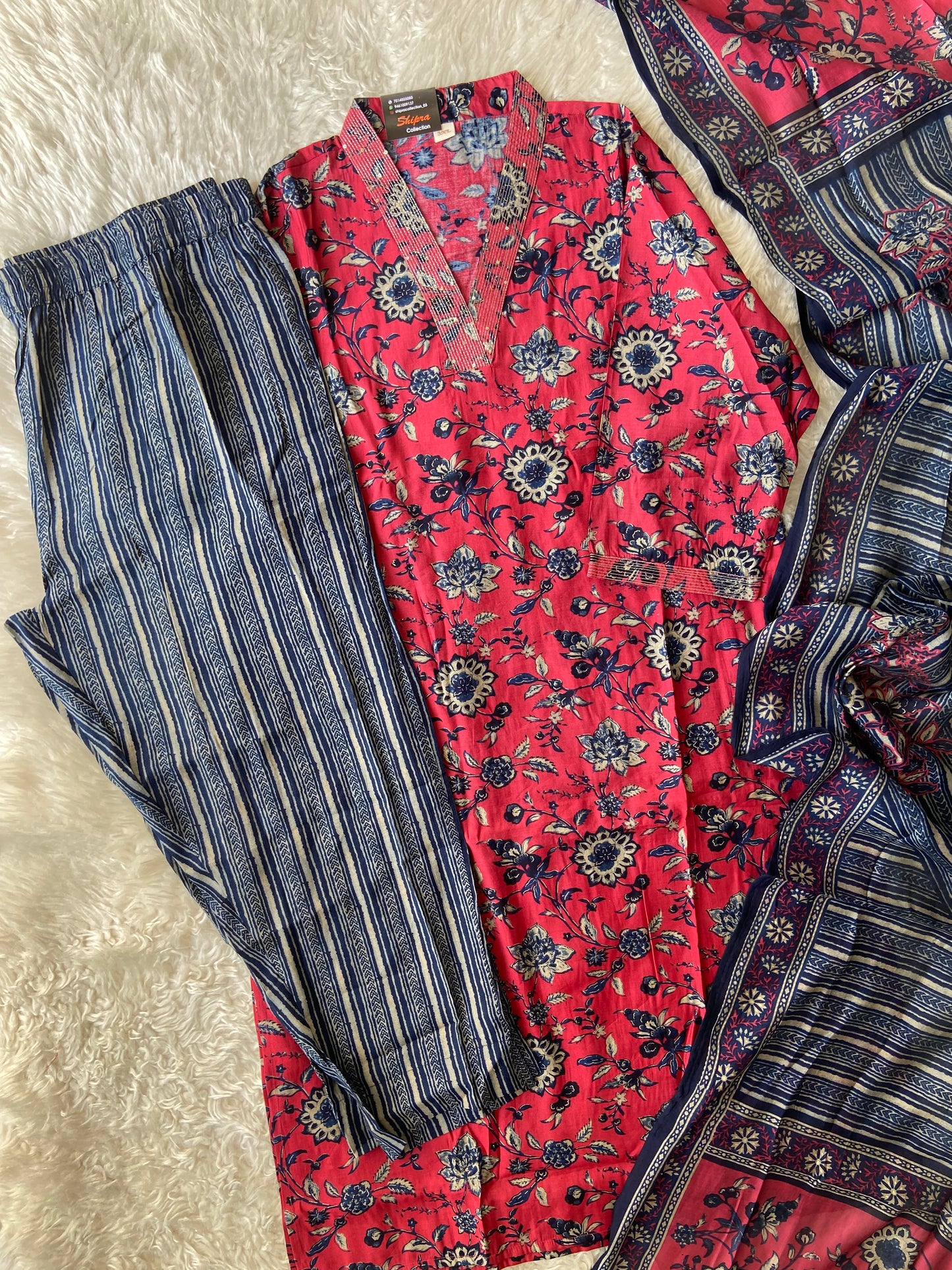 Pure Muslin Silk Kurti Pant Dupatta Set