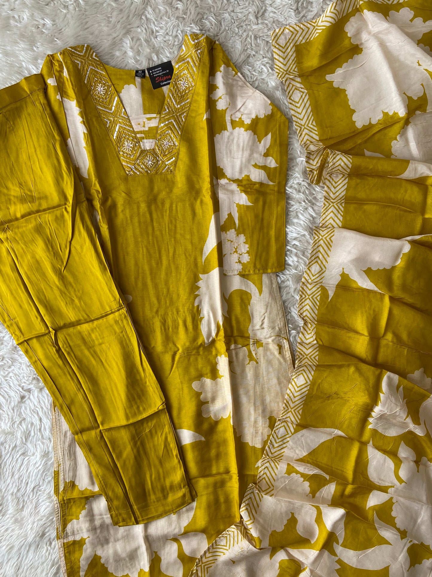 Russian Silk Kurti Pant Dupatta Set