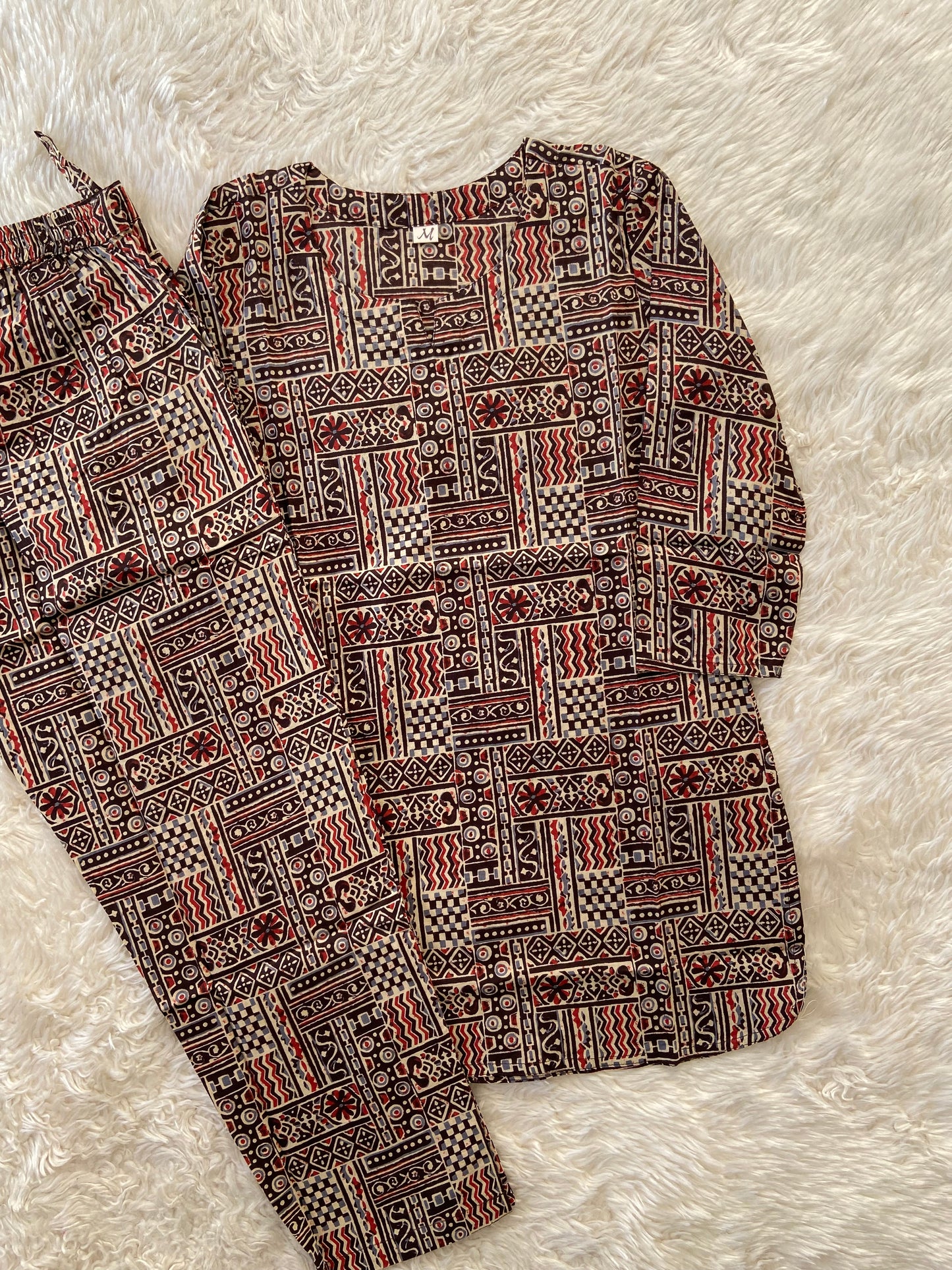 Plus Size Kalamkari Print Lounge Wear