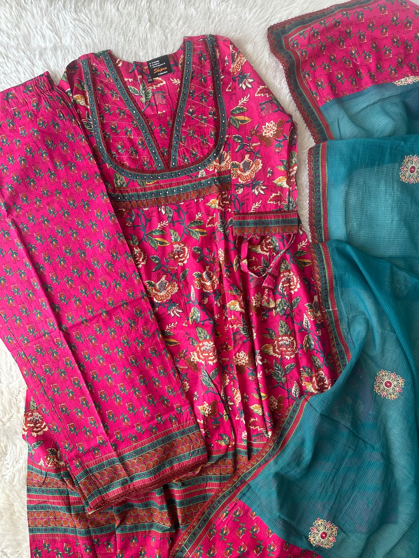 Premium Cotton FLARE Kurti Plazo Dupatta Set
