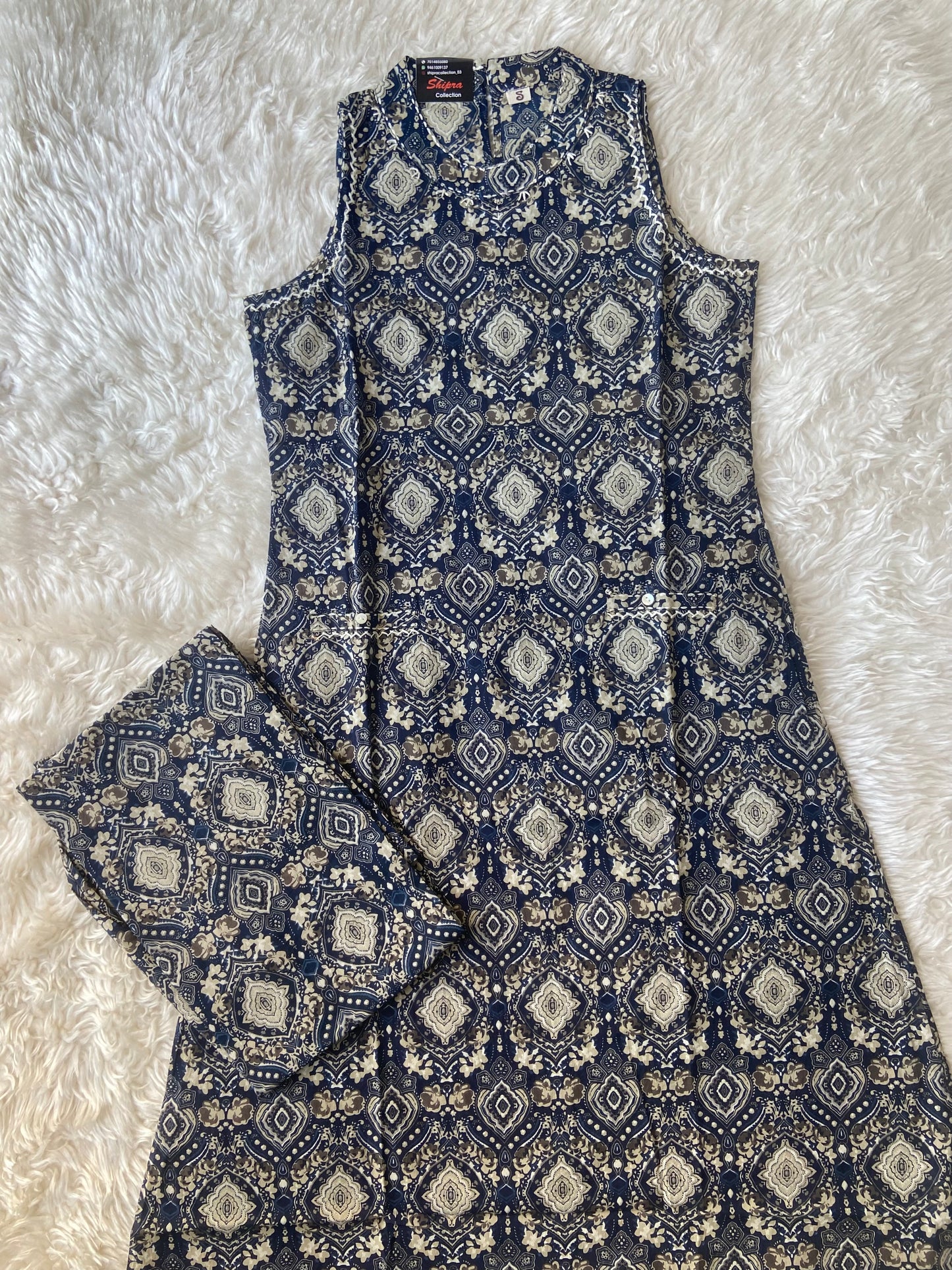 Pure Cotton Sleeveless Kurti Pant Set