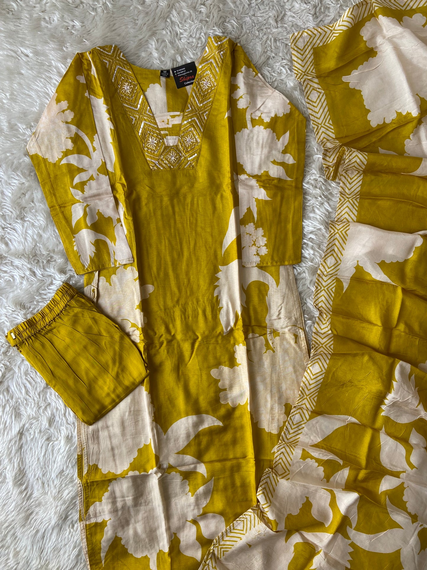 Russian Silk Kurti Pant Dupatta Set