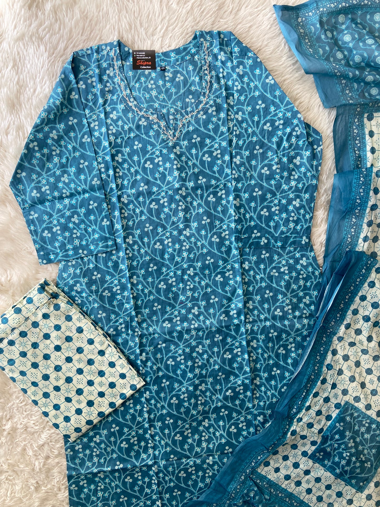Breathable Cotton Kurti Pant Cotton Dupatta Set