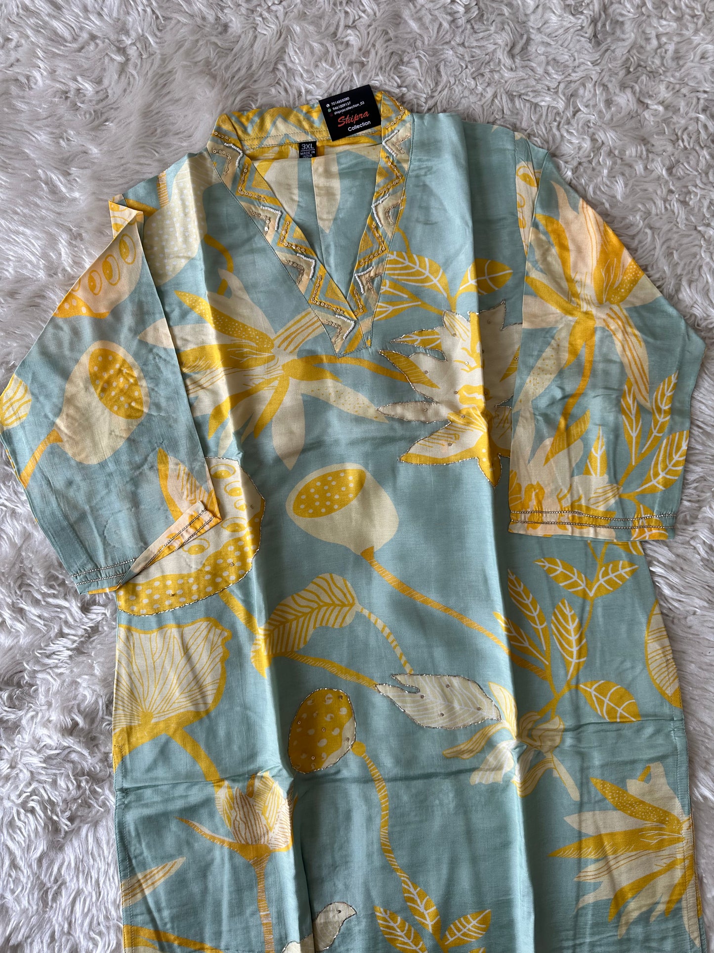 Plus Size Russian Silk Kurti Pant Dupatta Set