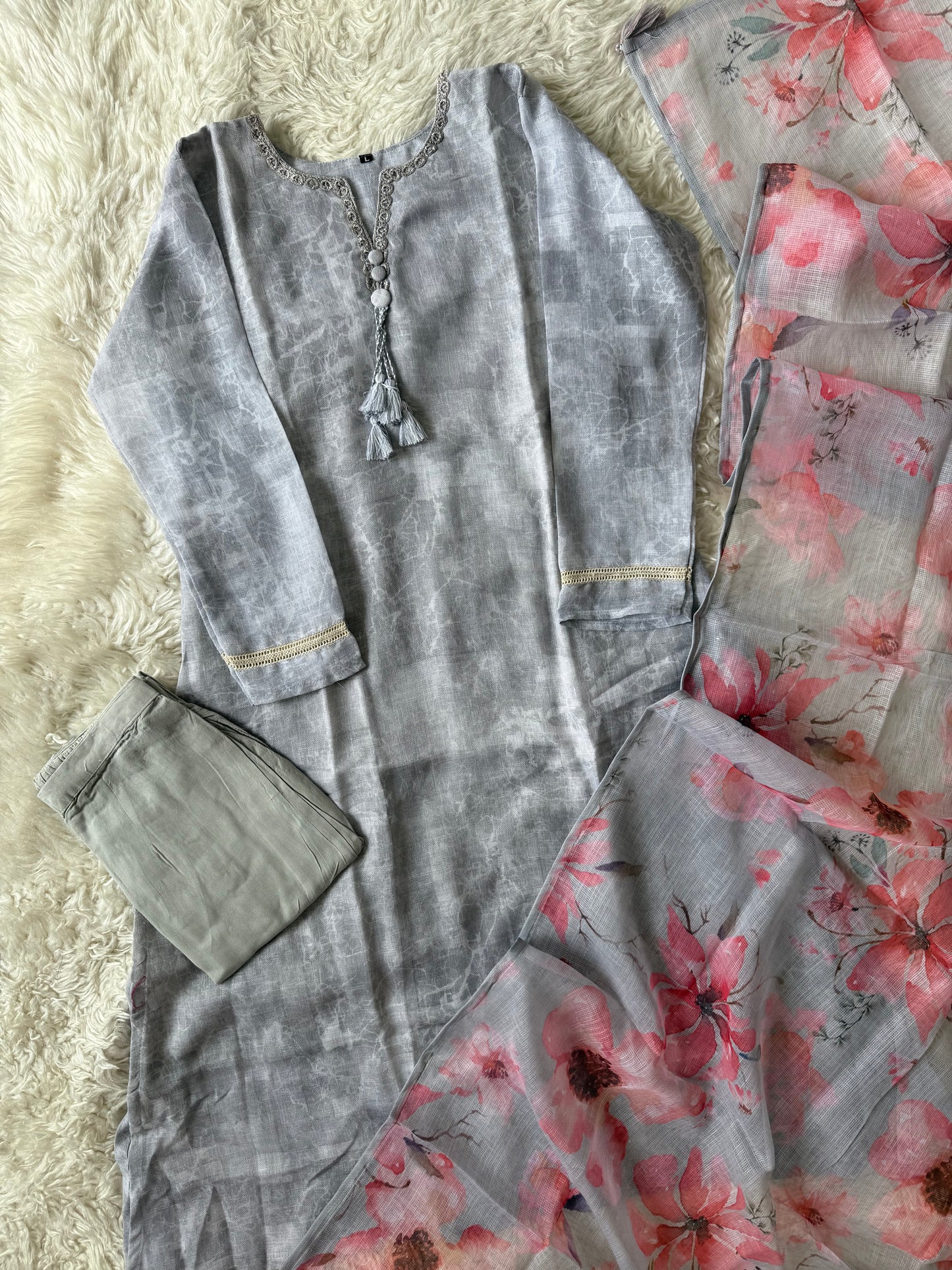 Linen Kurti Pant Dupatta Set