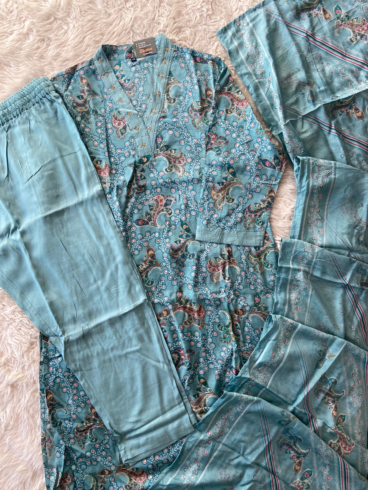 Premium Muslin Silk Kurti Pant Dupatta Set