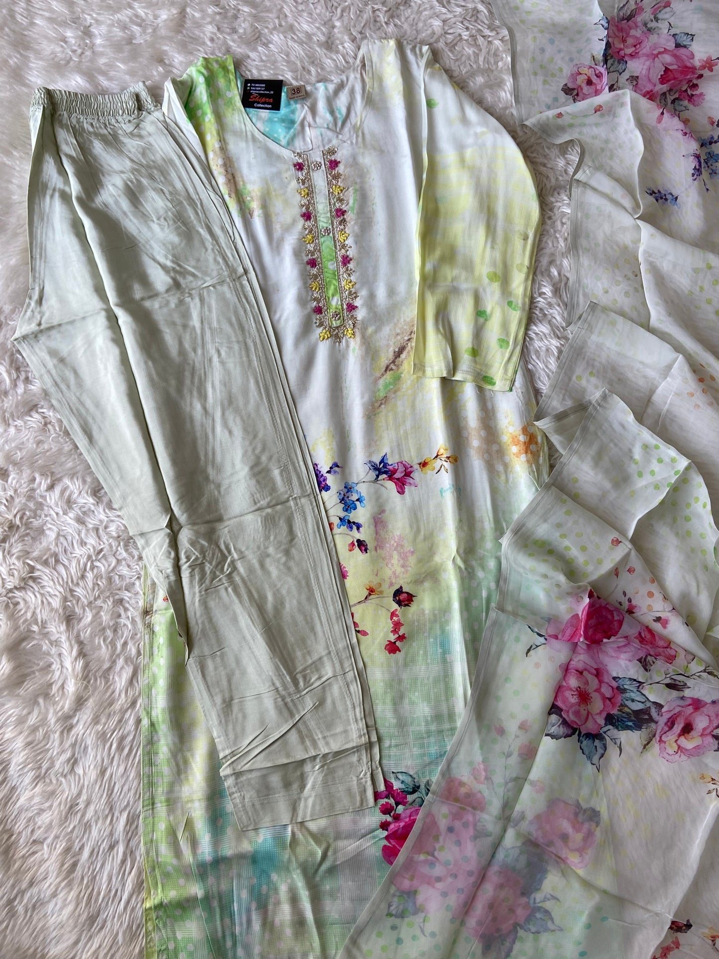 Pure Muslin Silk Kurti Pant Dupatta Set