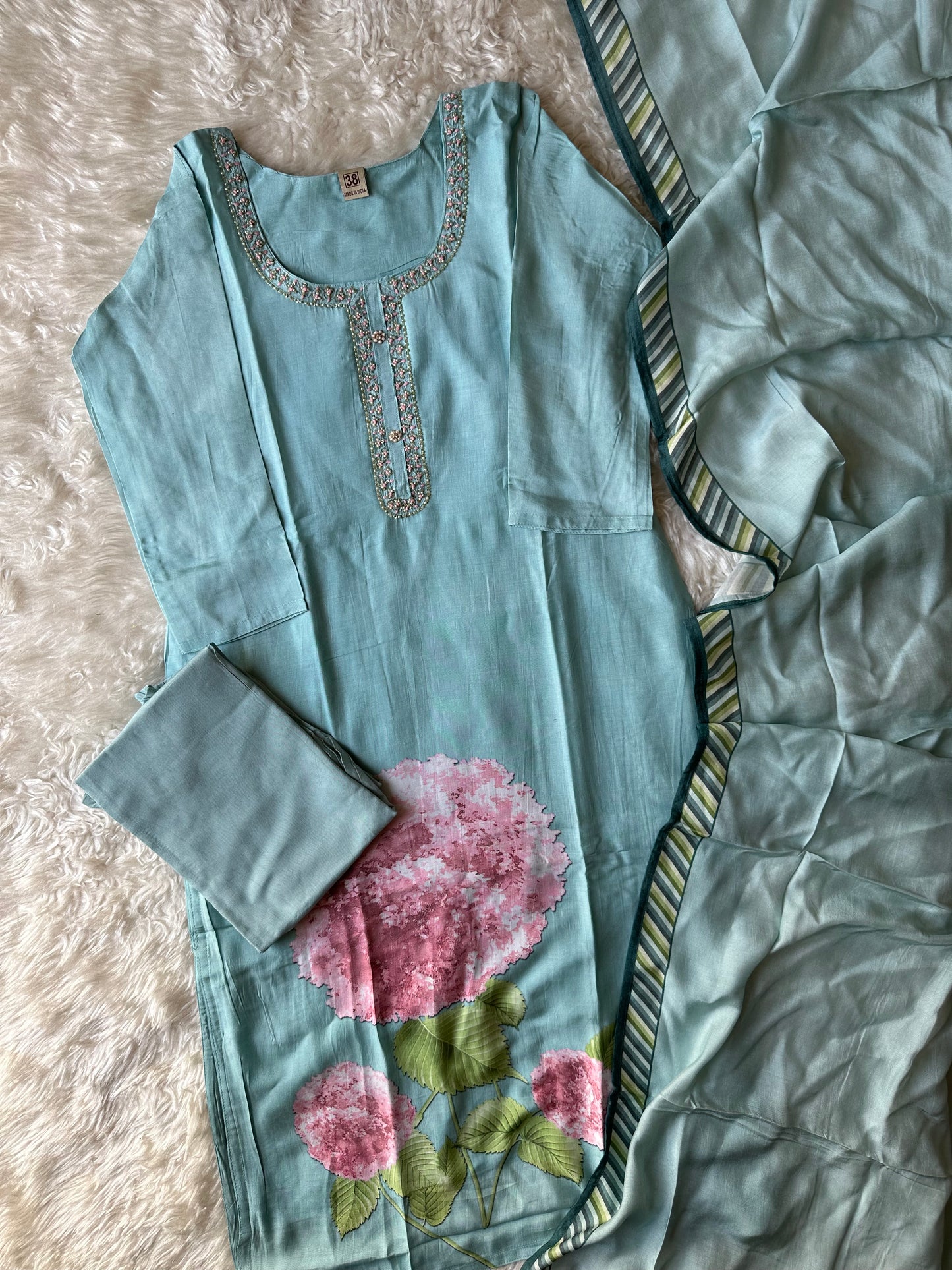 Pure Muslin Silk Kurti Pant Dupatta Set