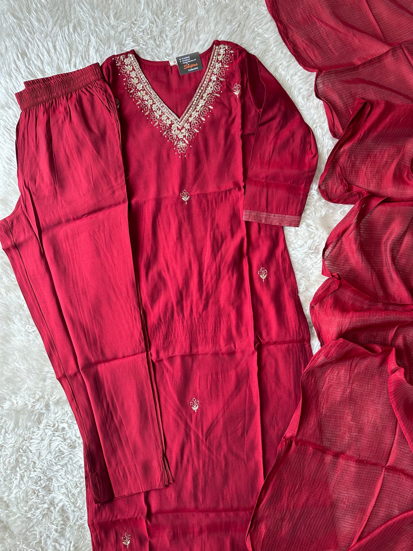 Pure Muslin Silk Kurti Pant Dupatta Set