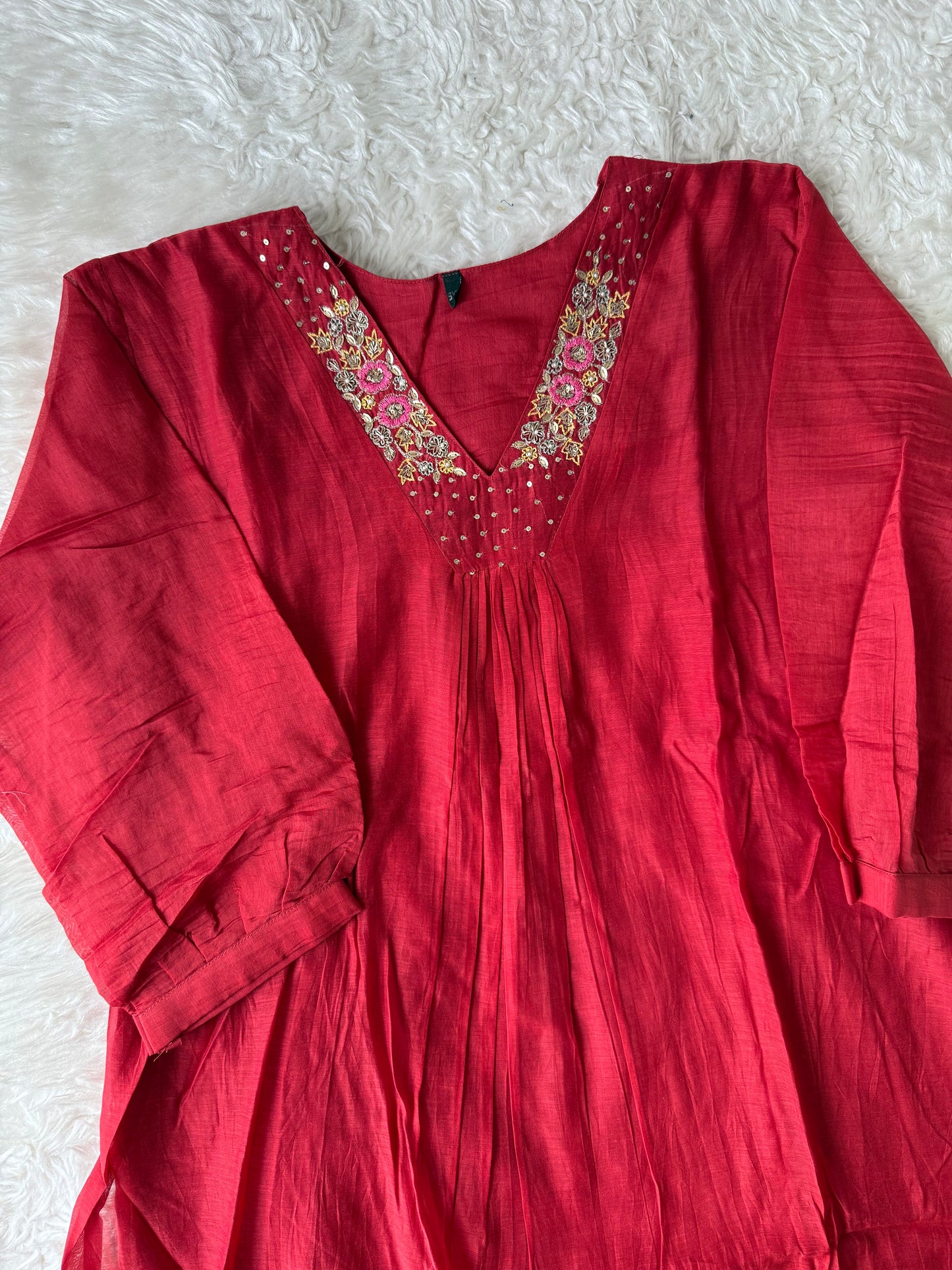 Plus Size Mul Chanderi Kurti Pant Dupatta Set