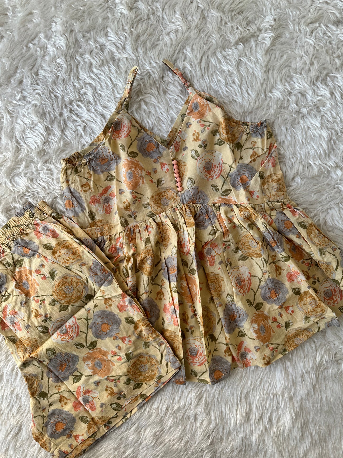 Pure Cotton Strap Sleeves Shorts Co-ord Set