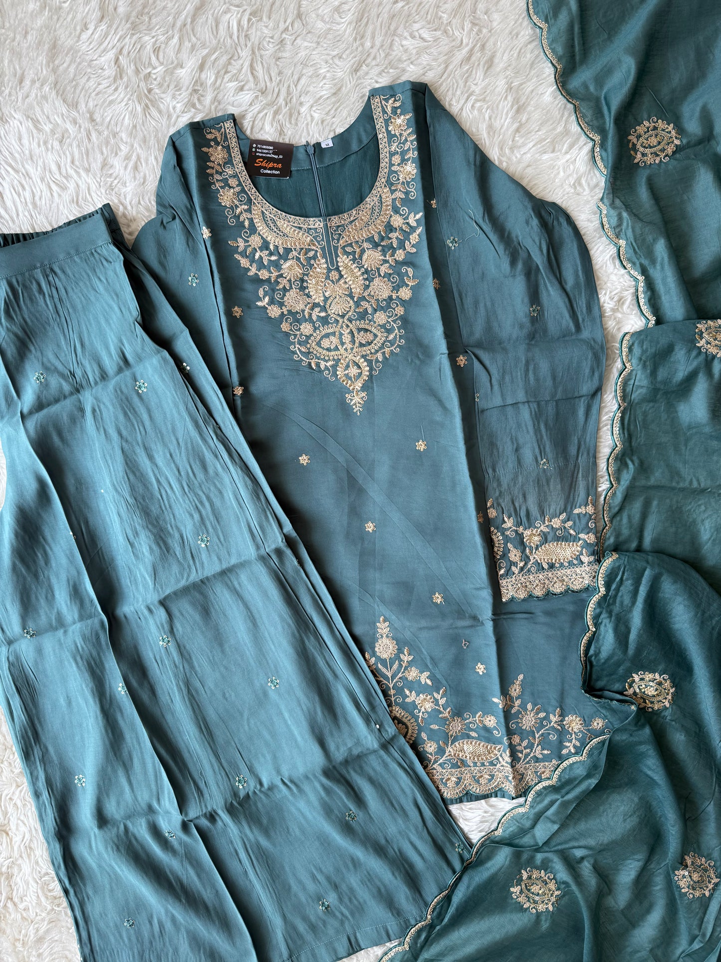 Muslin Silk Kurti Sharara Dupatta Set