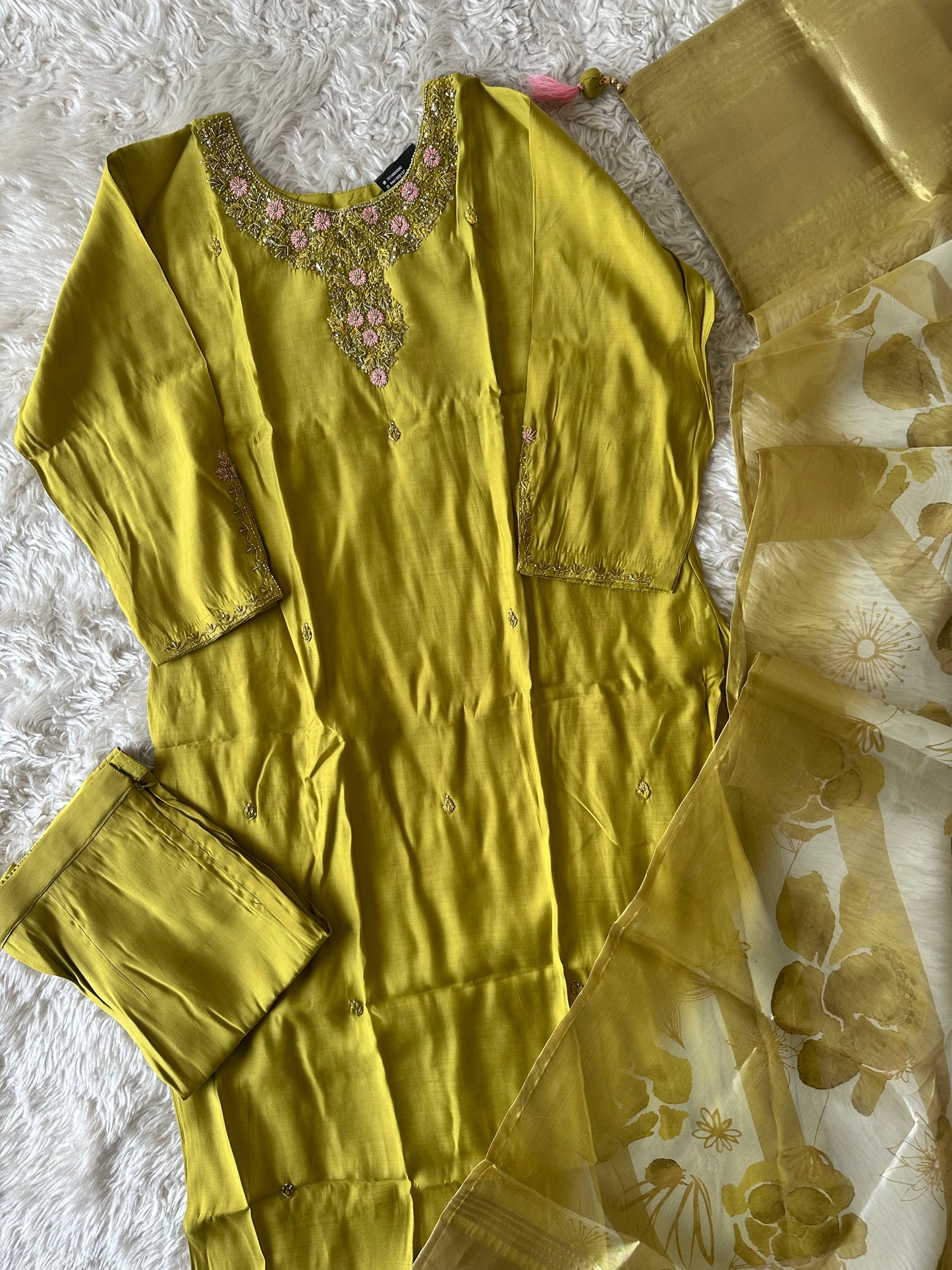 Plus size Roman Silk Kurti Pant Dupatta Set