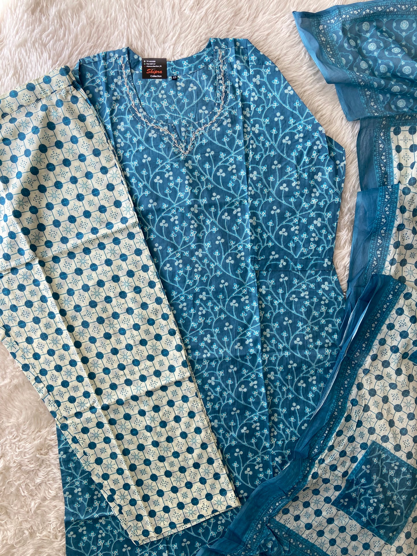 Breathable Cotton Kurti Pant Cotton Dupatta Set