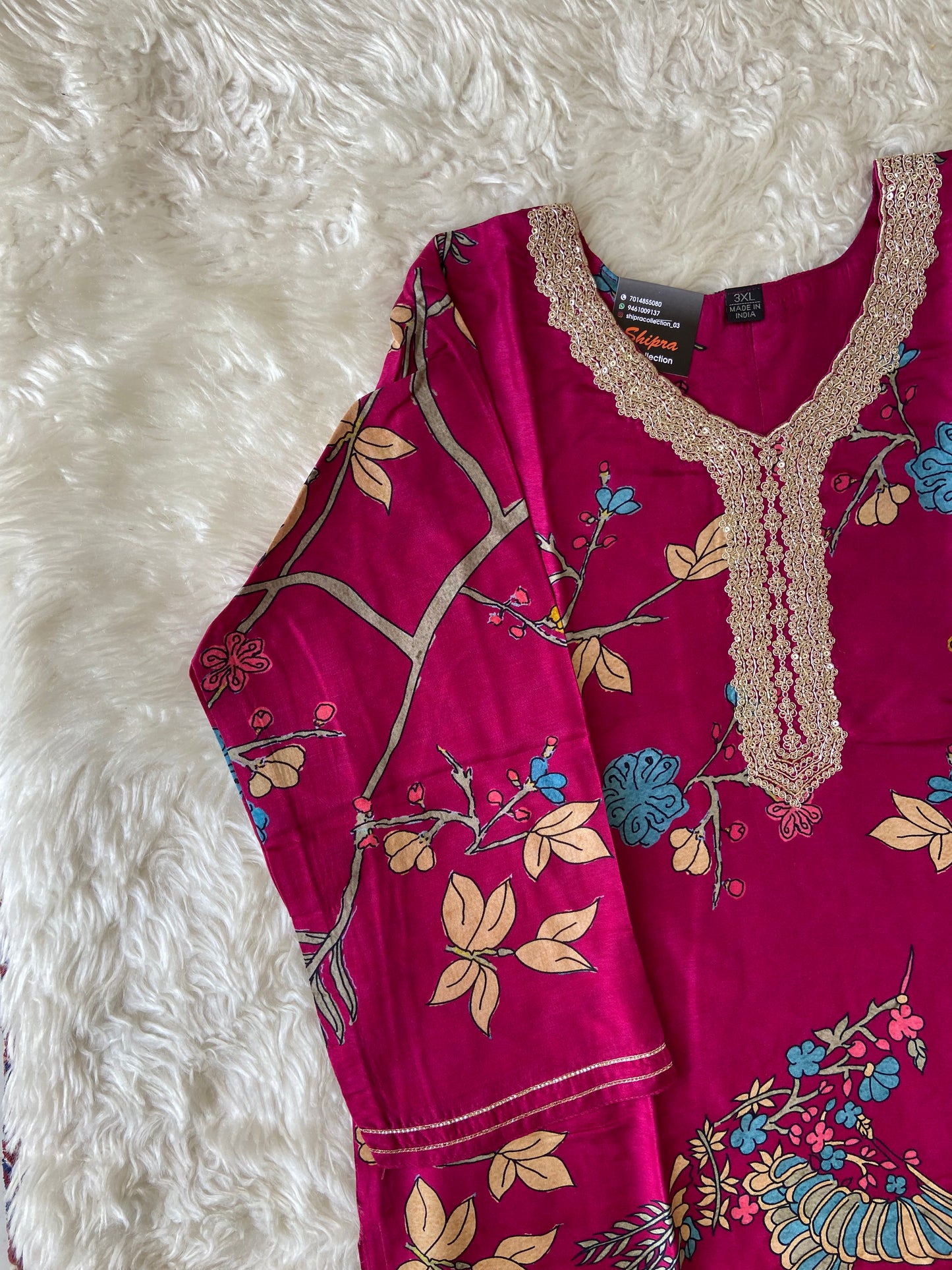 Plus Size Russian Silk Kurti Pant Dupatta Set