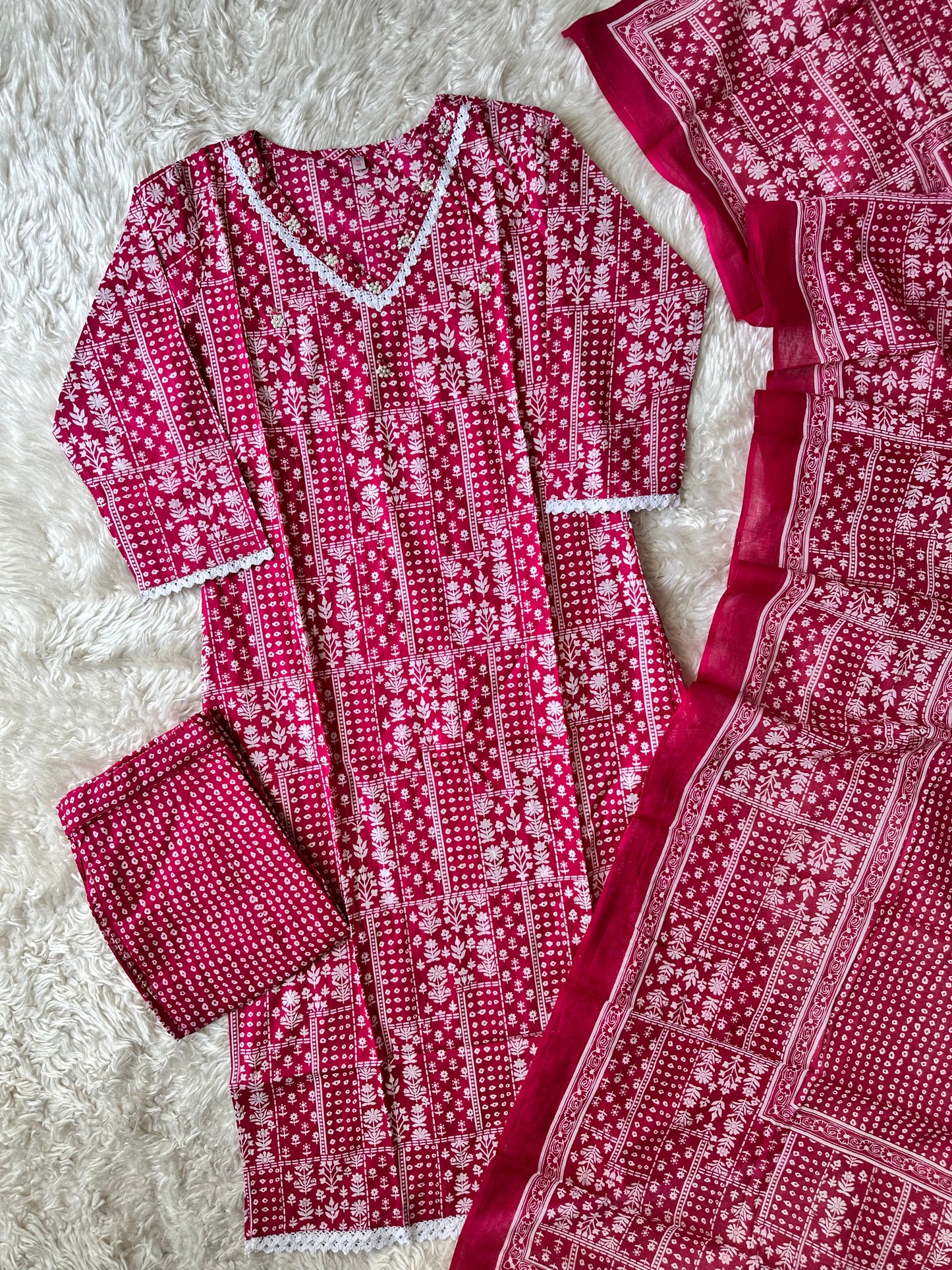 Premium Cotton Rani Pink ๐ Set