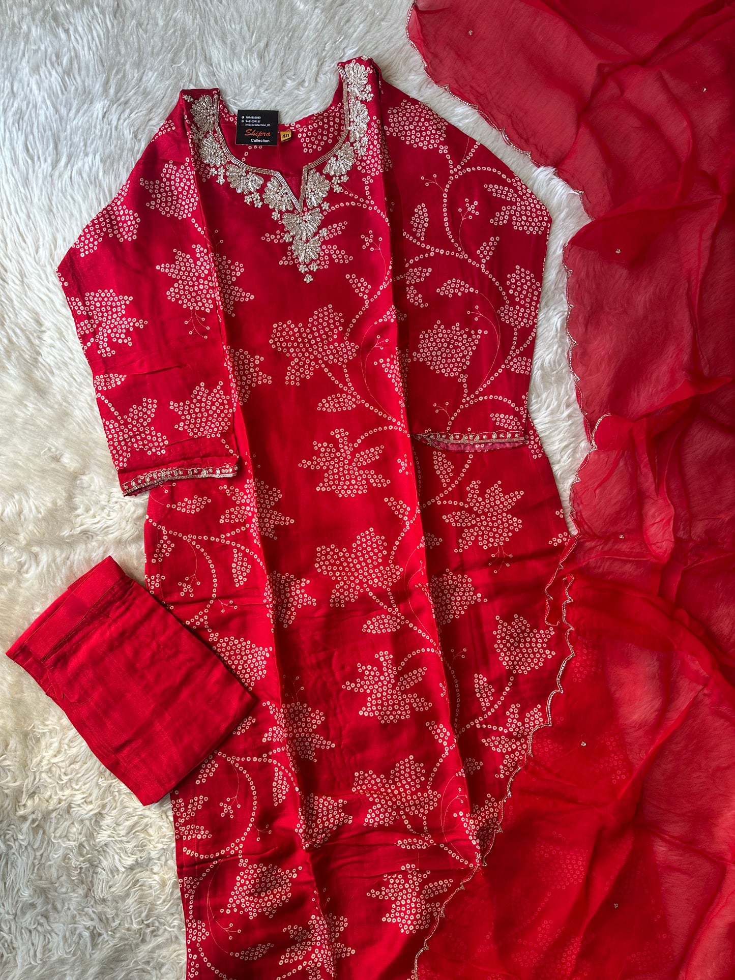 Pure Silk Kurti Pant Organza Dupatta Set