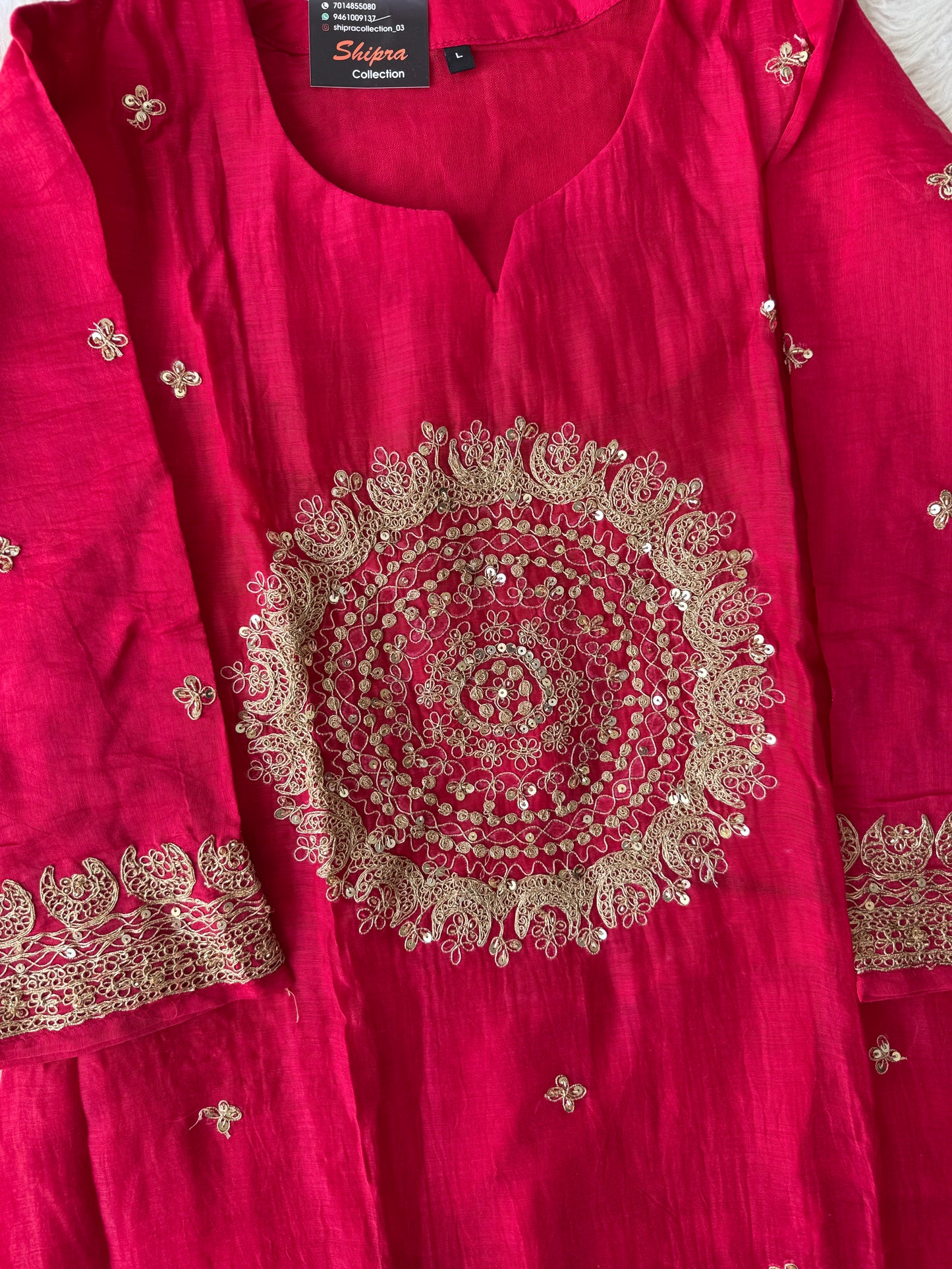 Pure Mul Chanderi Kurti Pant Dupatta Set