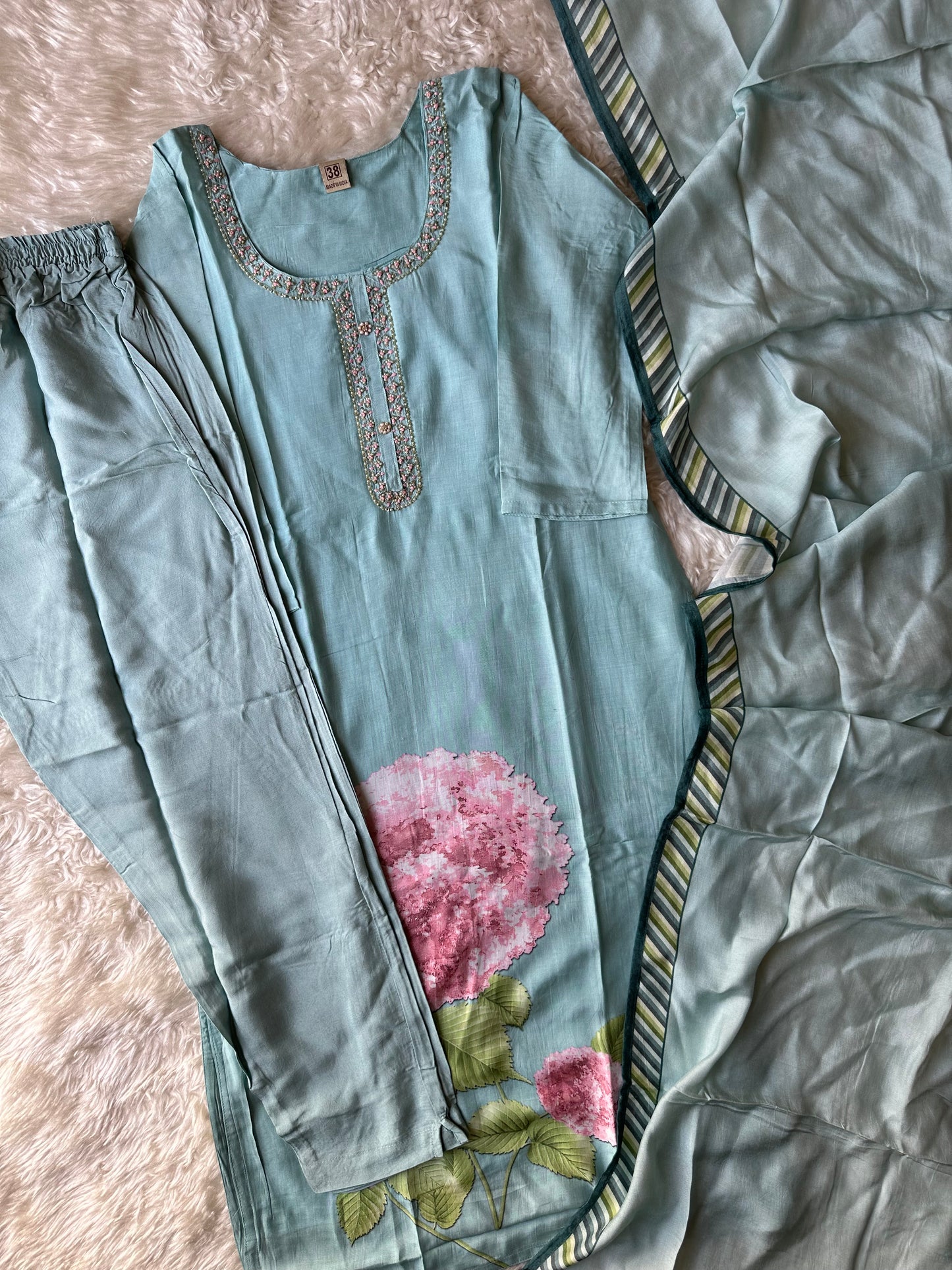 Pure Muslin Silk Kurti Pant Dupatta Set