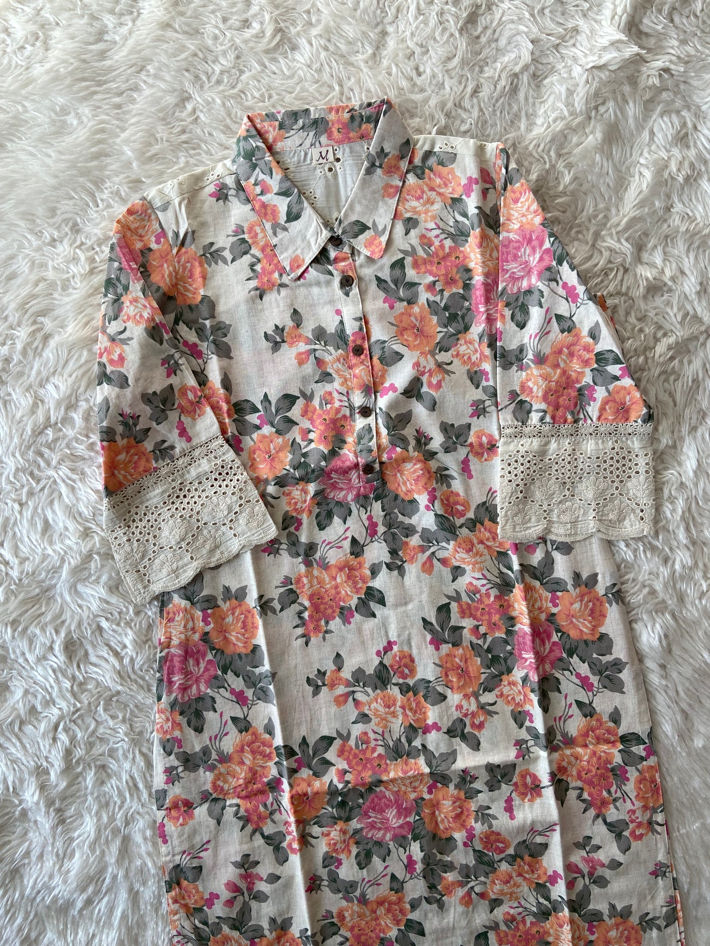 Khadi Cotton kurti with Lace details