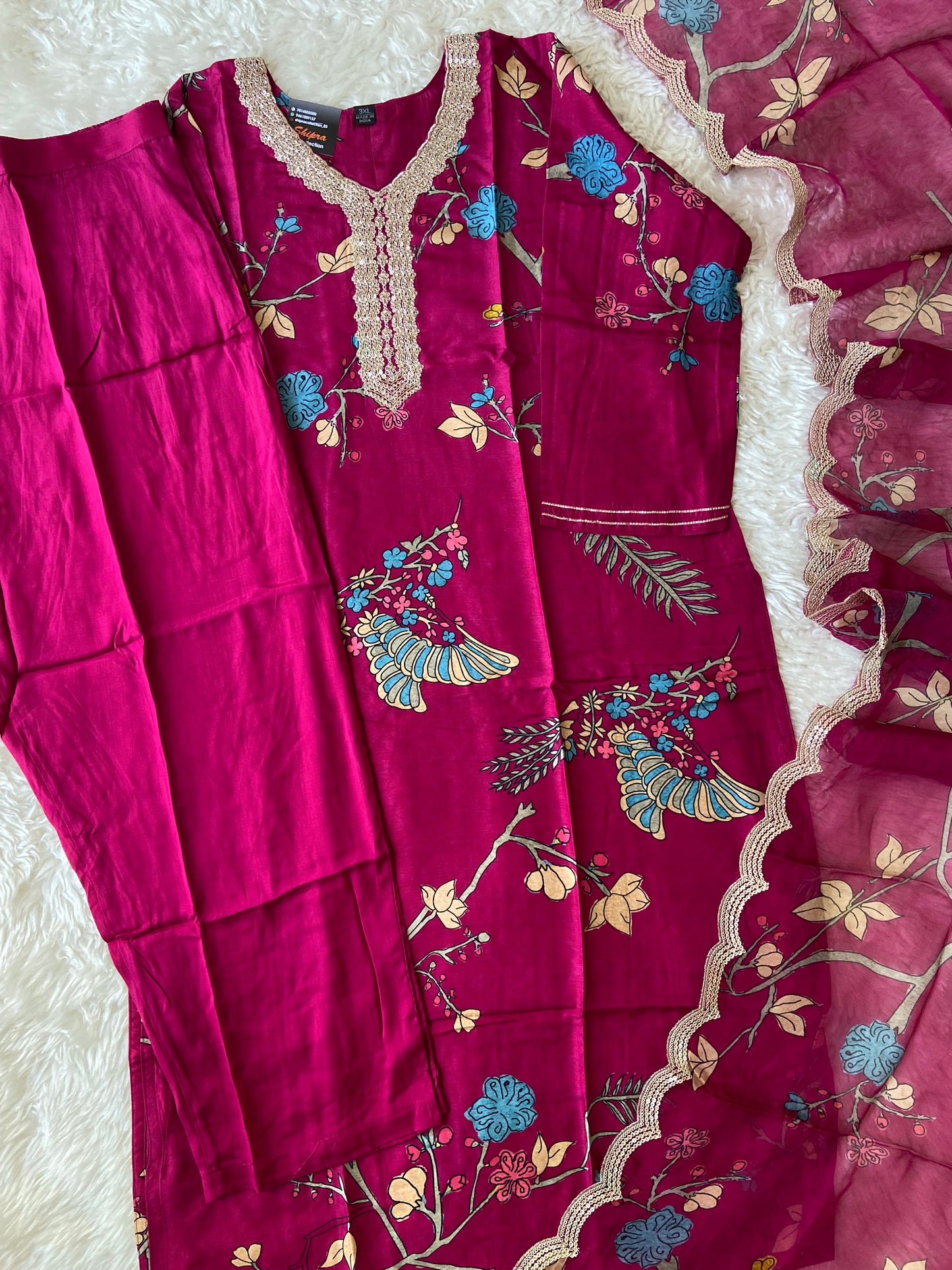 Plus Size Russian Silk Kurti Pant Dupatta Set