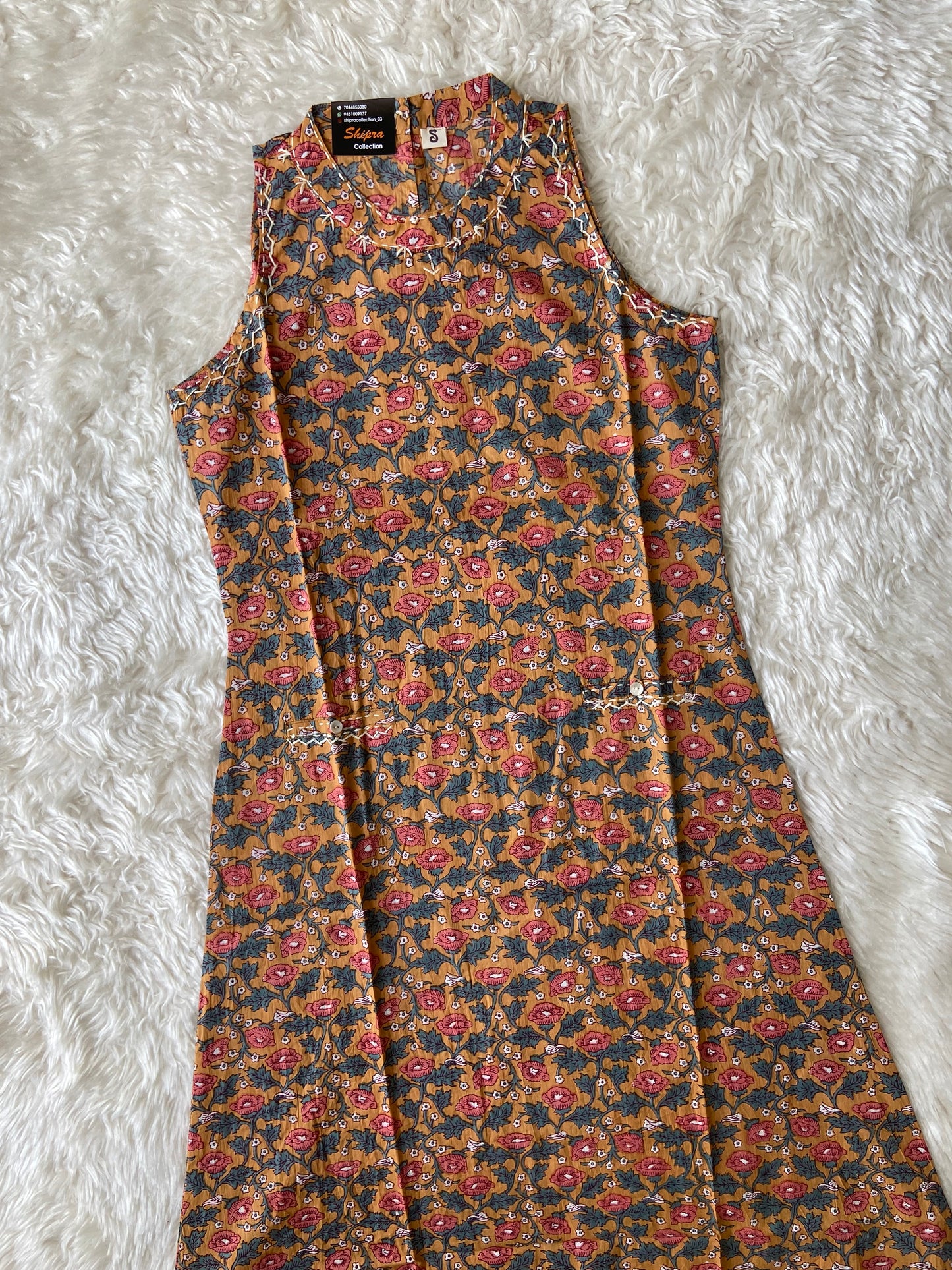 Pure Cotton Sleeveless Kurti Pant Set