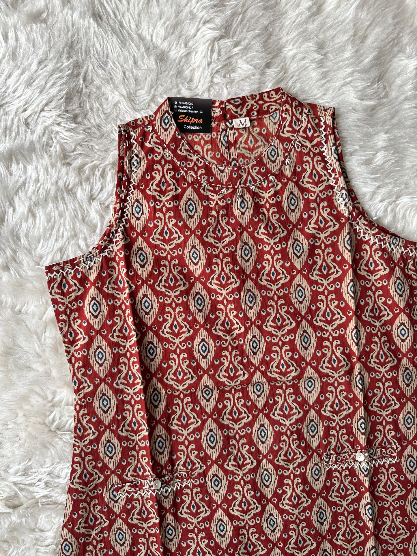 Pure Cotton Sleeveless Kurti Pant Set