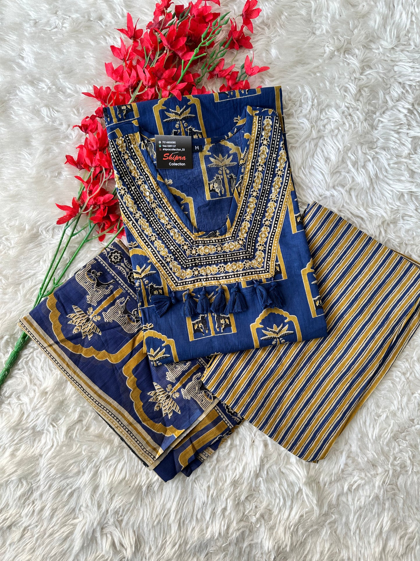 Pure Cotton Kurti Pant Dupatta Set