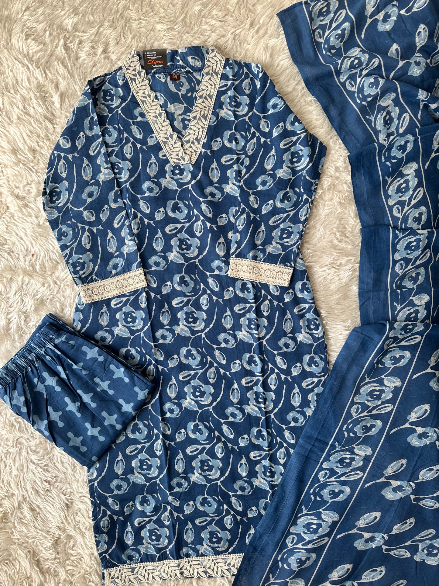 Lace Details Kurti Pant Dupatta Set