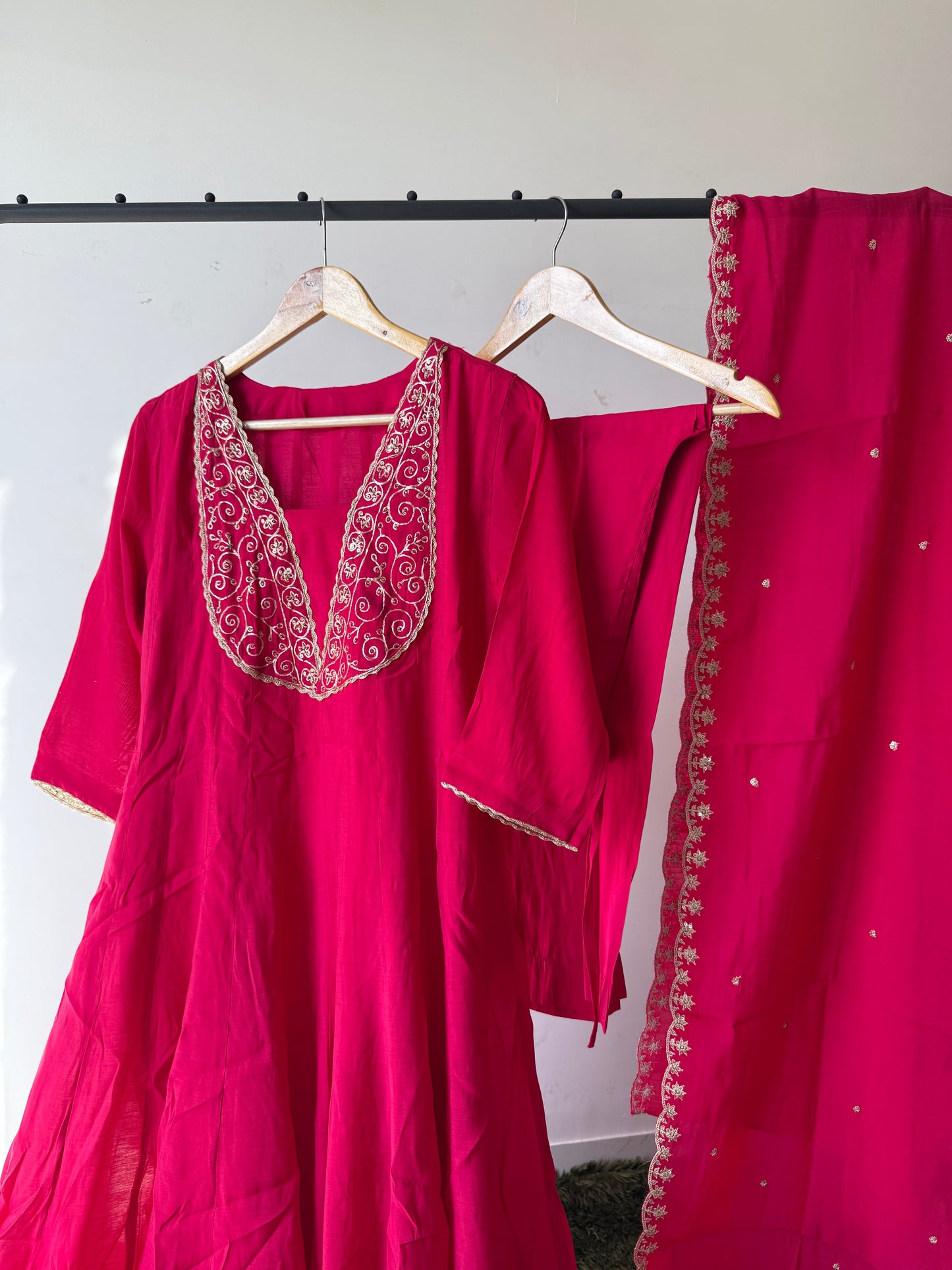 Pure Modal Chanderi Kurti Pant Dupatta Set