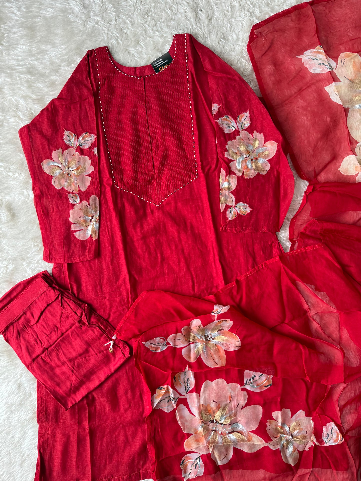 Plus Size Mul Chanderi Kurti Pant Dupatta Set