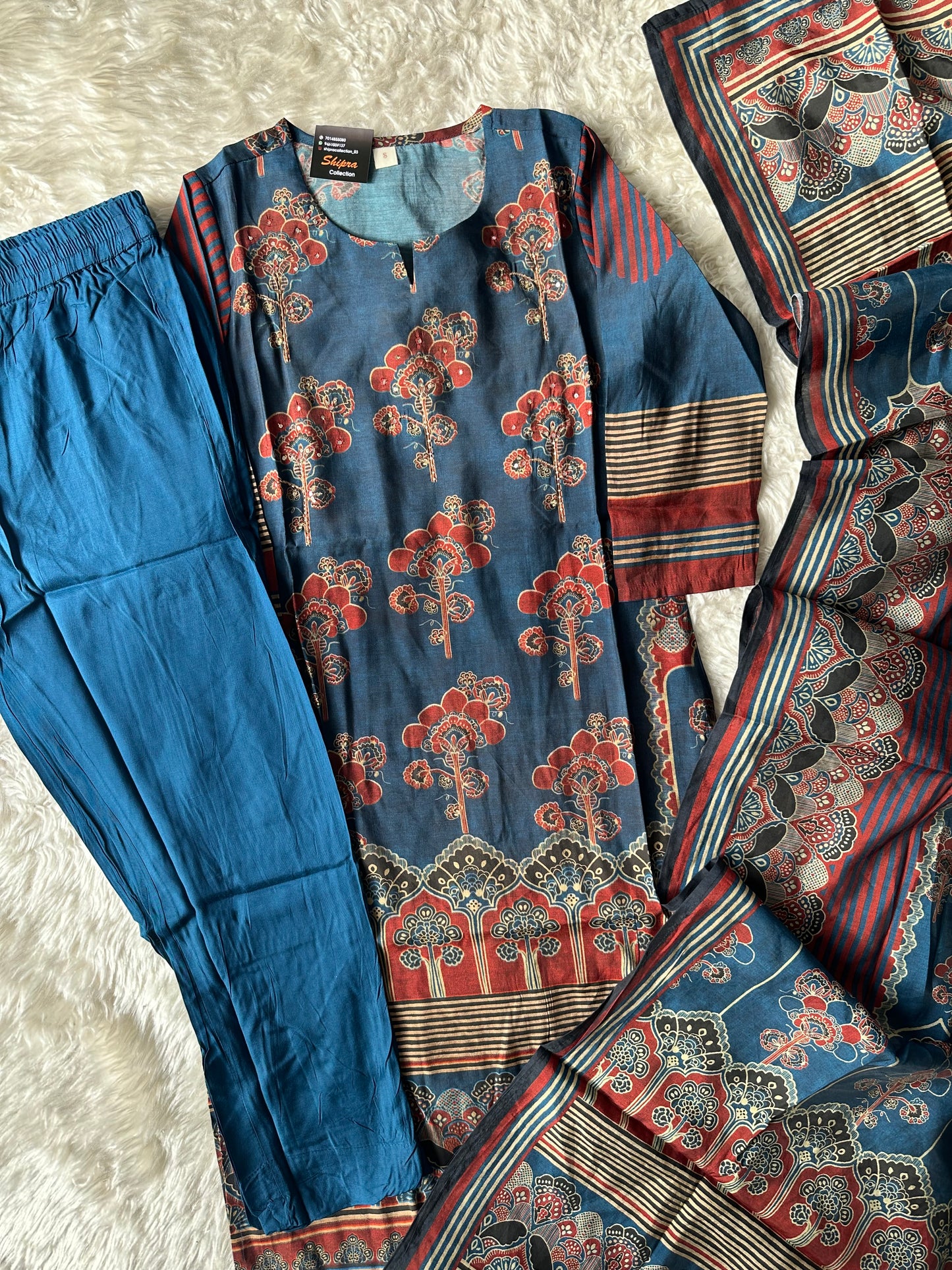 Pure Muslin Silk Kurti Pant Dupatta Set