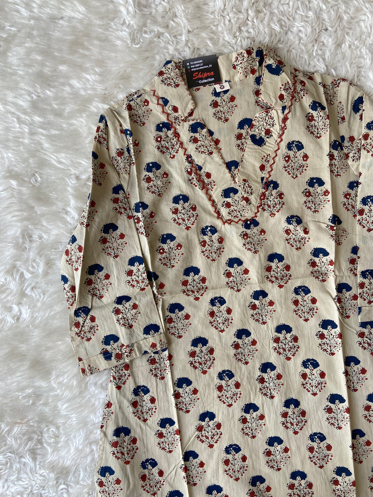 Premium Cotton blockprint A-line Kurti with pocket