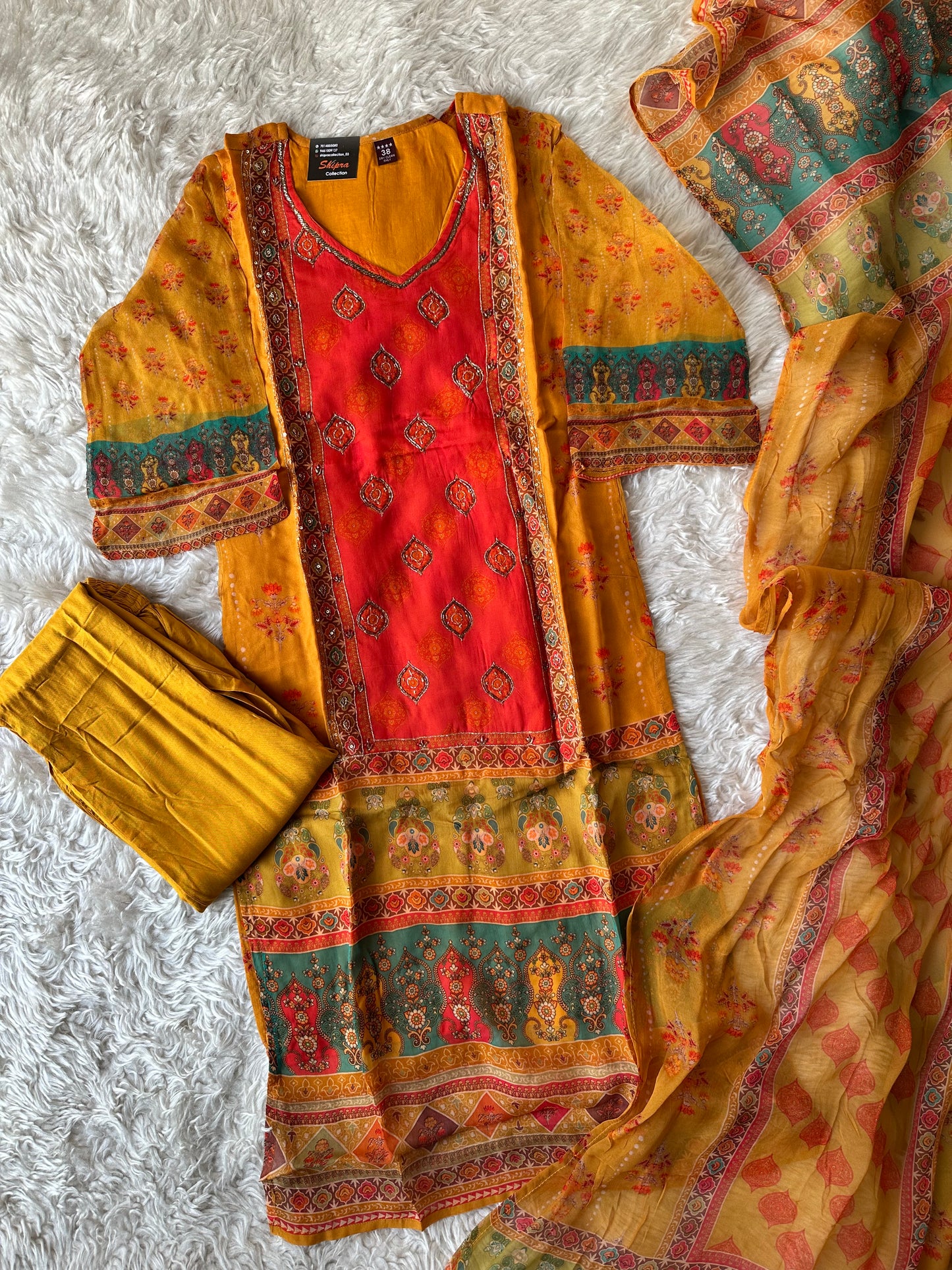 Organza Georgette Kurti Pant Dupatta Set