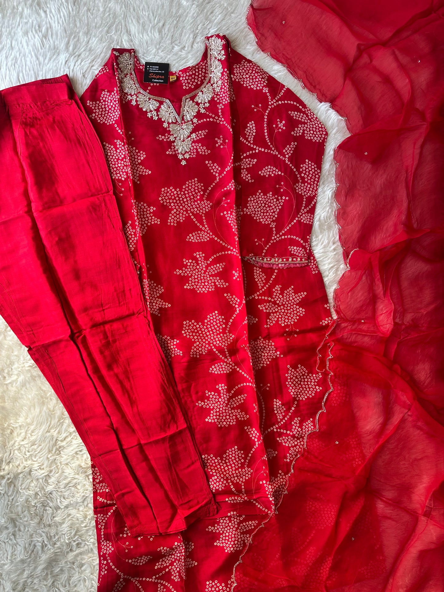 Pure Silk Kurti Pant Organza Dupatta Set