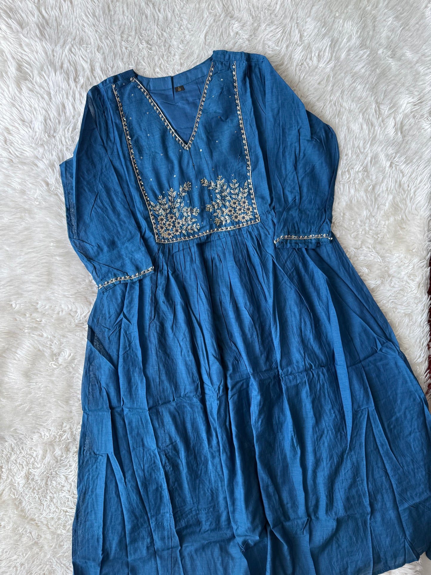 Pure Mul Chanderi Kurti Pant Dupatta Set