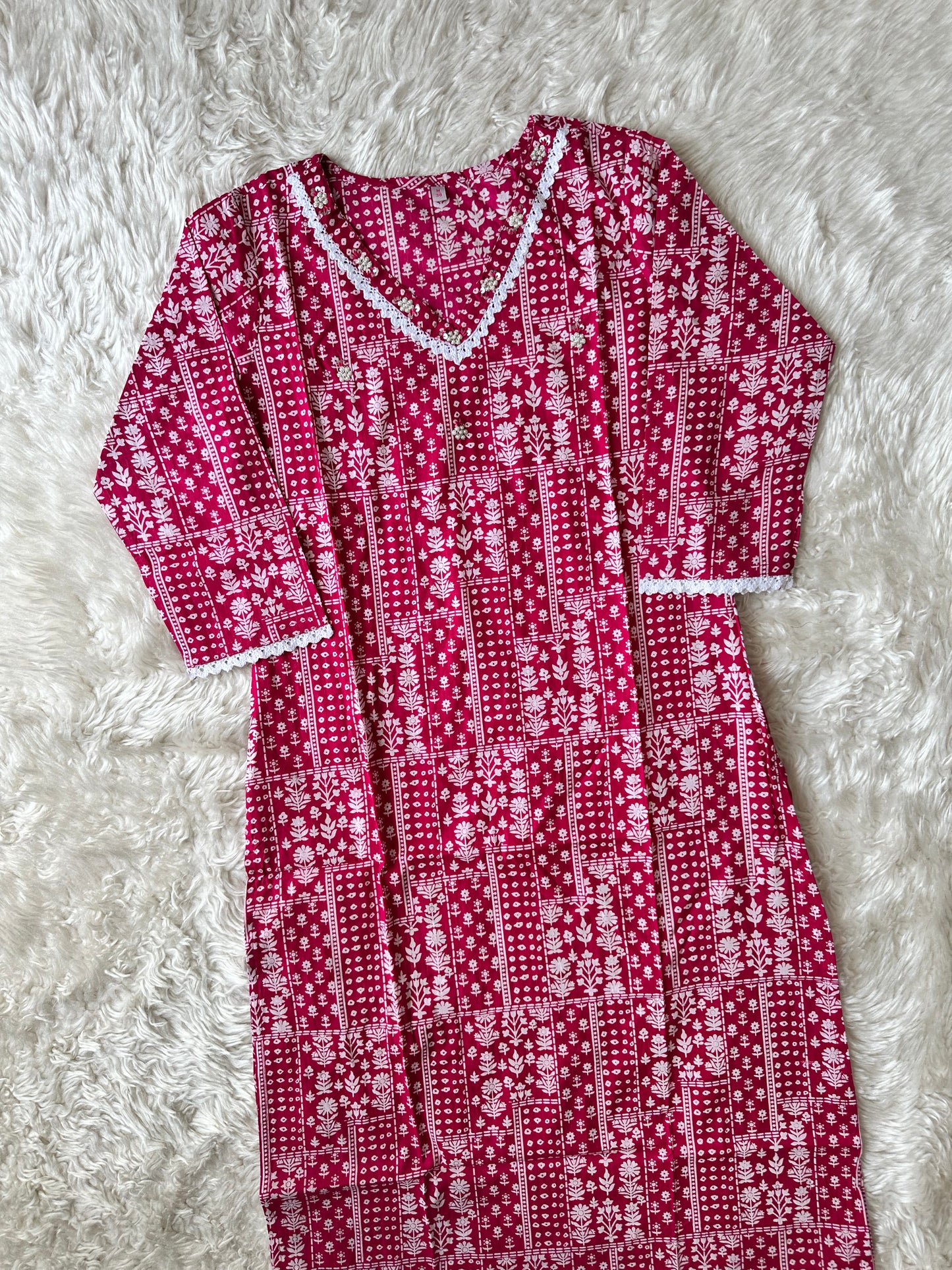 Premium Cotton Rani Pink ๐ Set