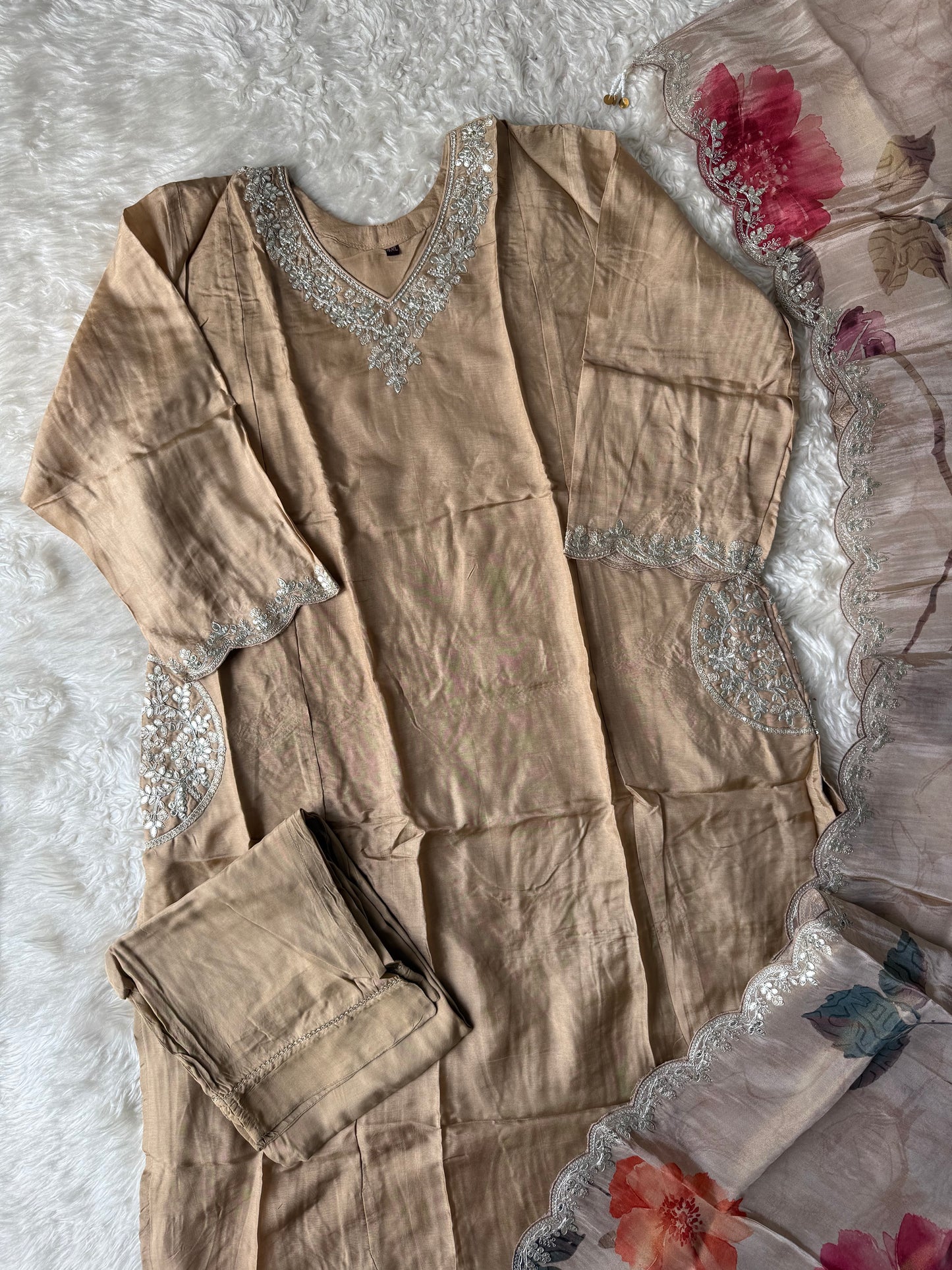 Plus Size Russian Silk Kurti Pant Dupatta Set