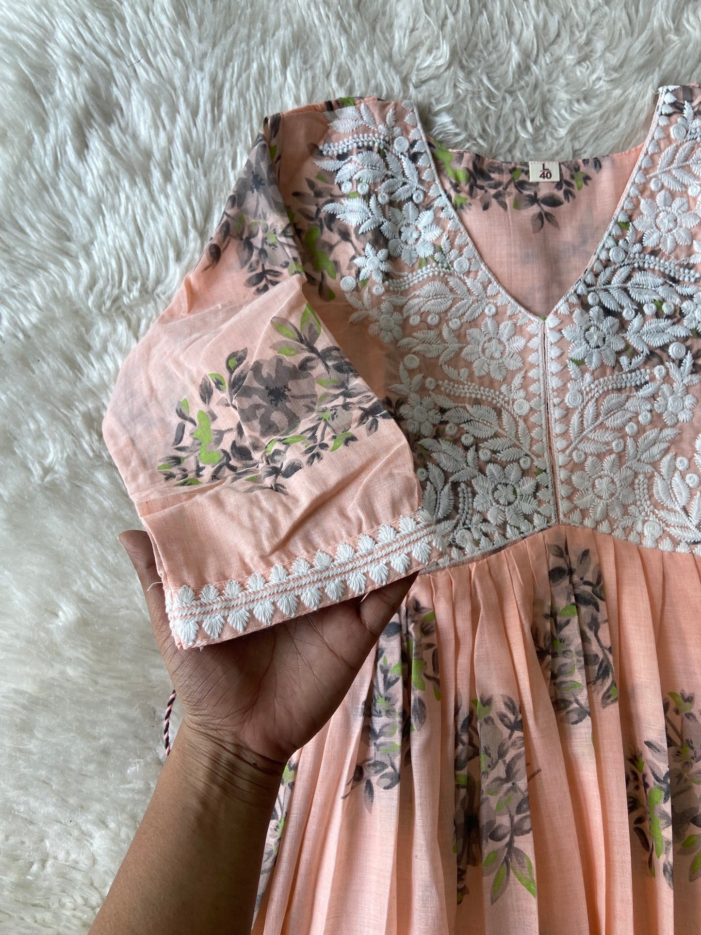 Mul Cotton Thread Work Flare Kurti