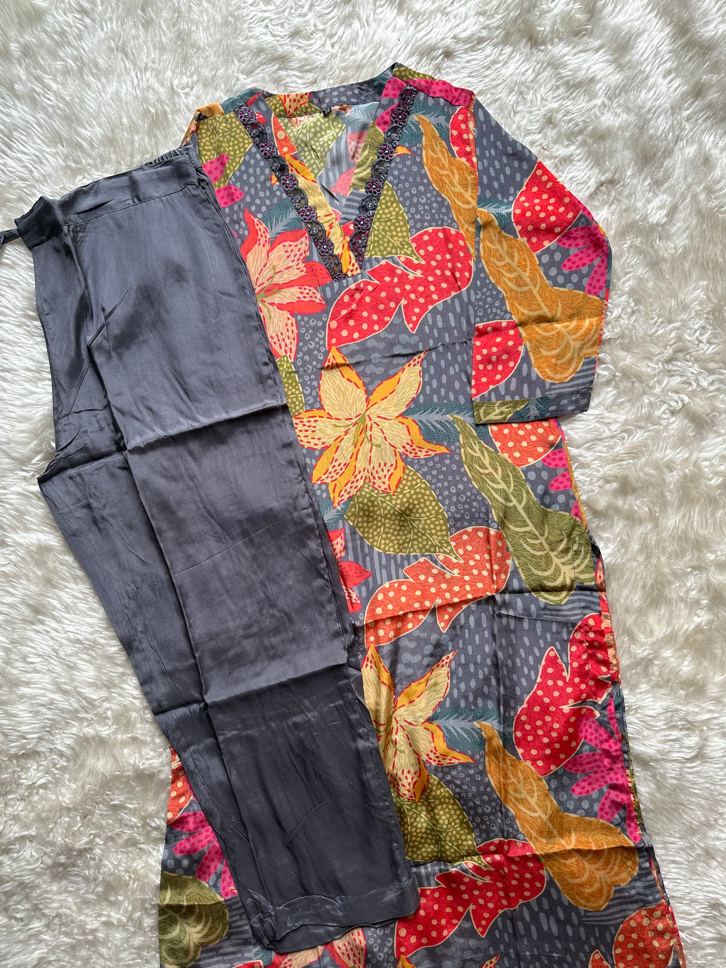 Crepe Silk Kurti Pant Set