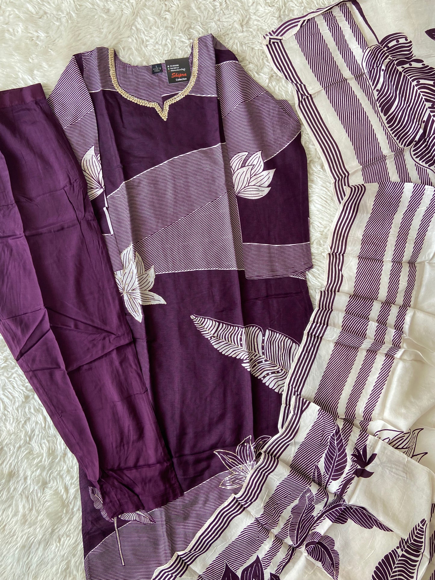 Russian Silk Kurti Pant Dupatta Set