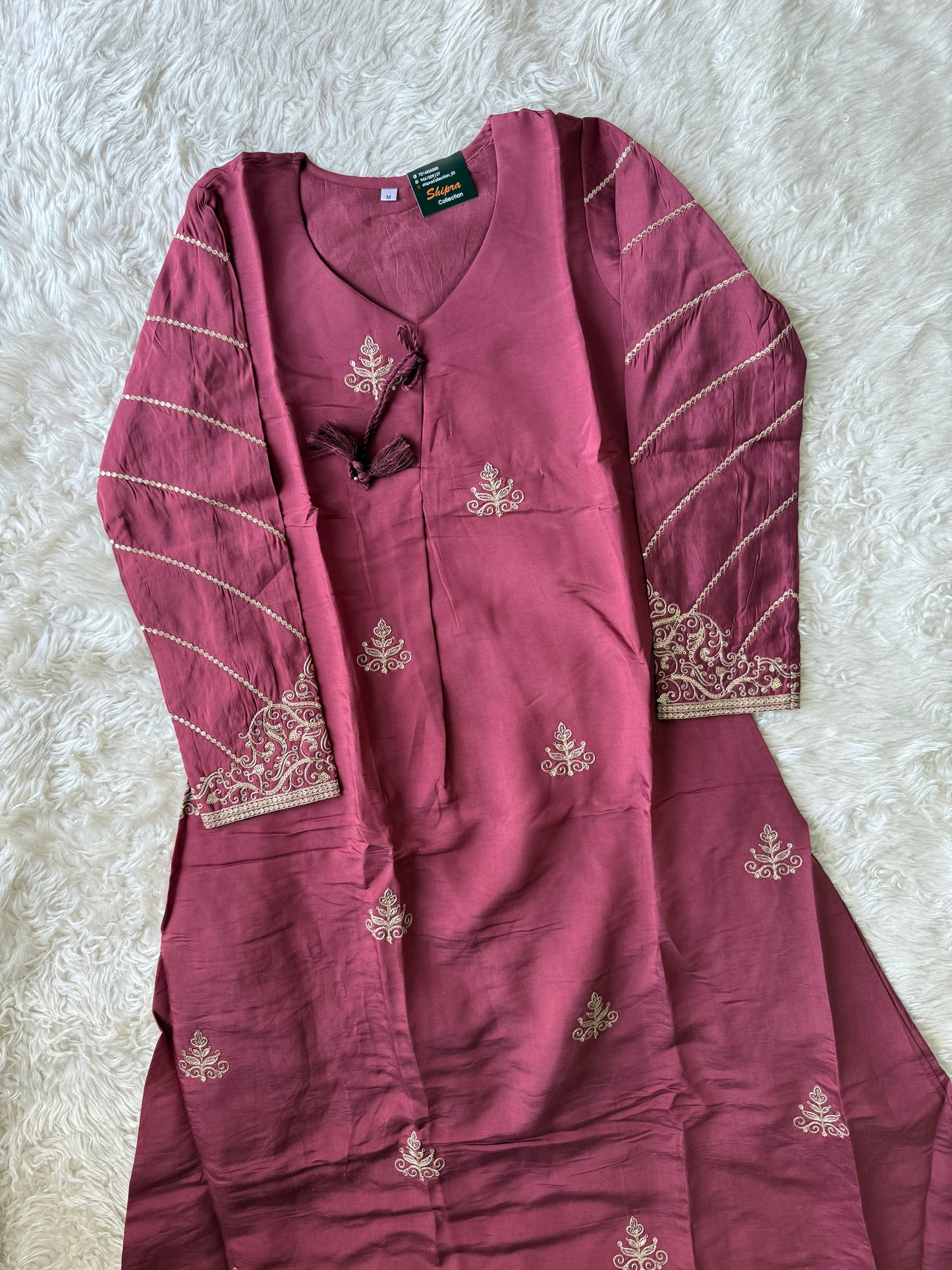 Pure Muslin Silk Kurti Pant Organza Dupatta Set