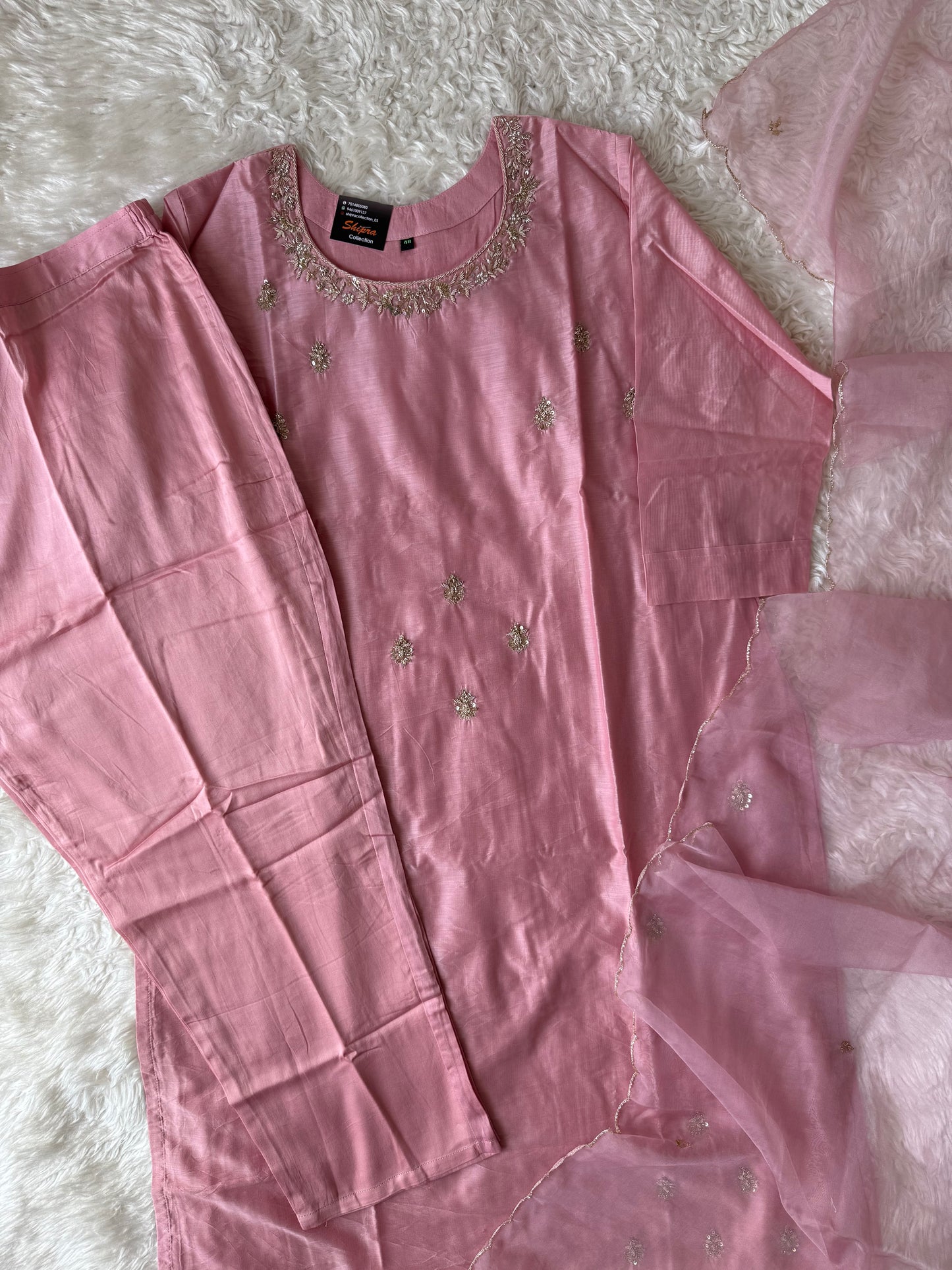 Chanderi Silk Kurti Pant Dupatta Set