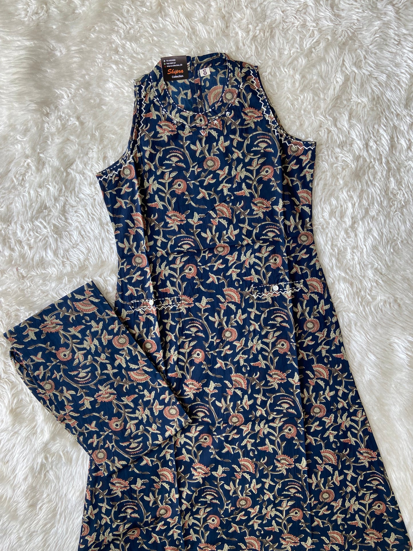 Pure Cotton Sleeveless Kurti Pant Set