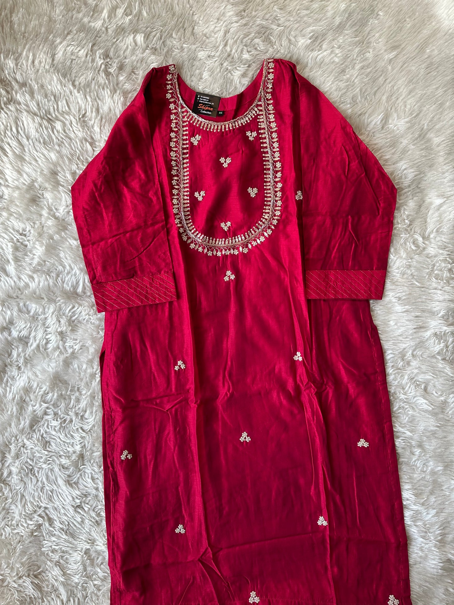 Plus Chanderi Silk Kurti Pant Dupatta Set