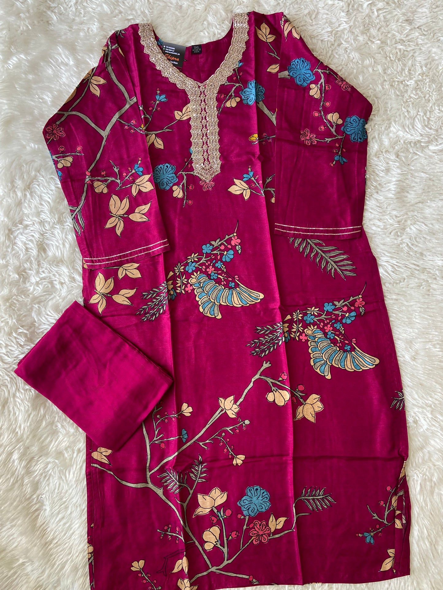 Plus Size Russian Silk Kurti Pant Dupatta Set