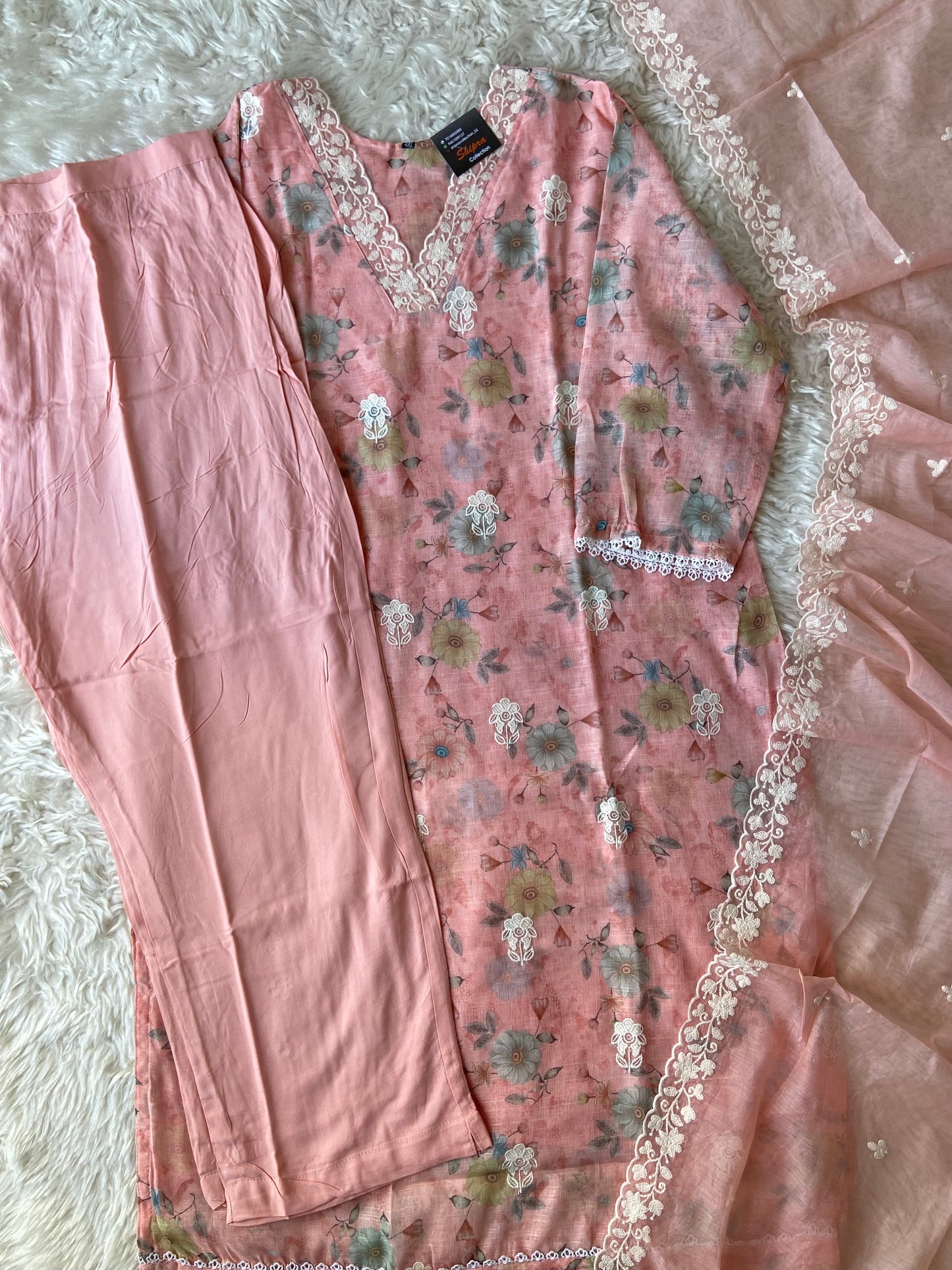 Plus Size Linen Kurti Pant Dupatta Set