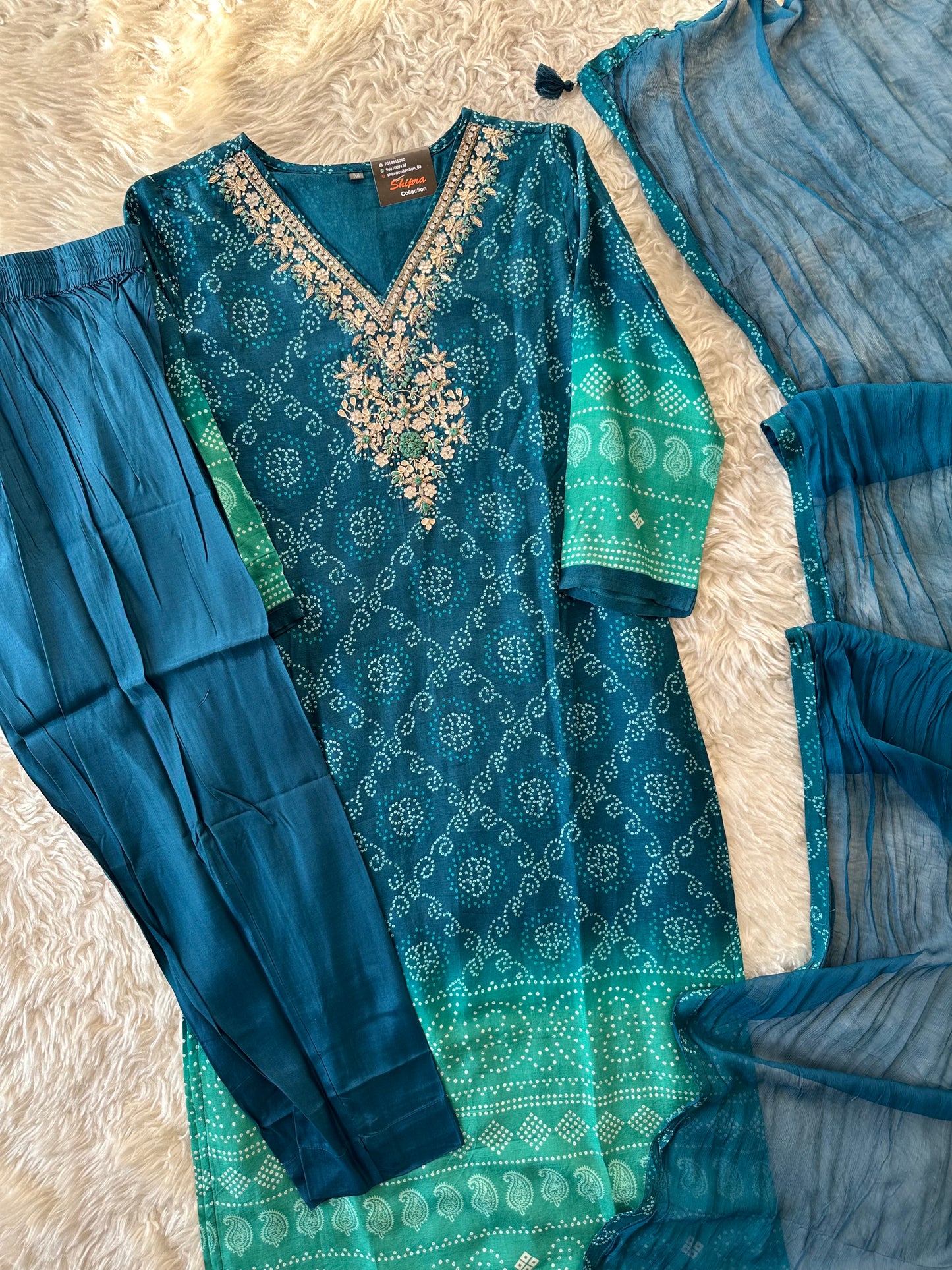 Premium Muslin Silk Kurti Pant Dupatta Set