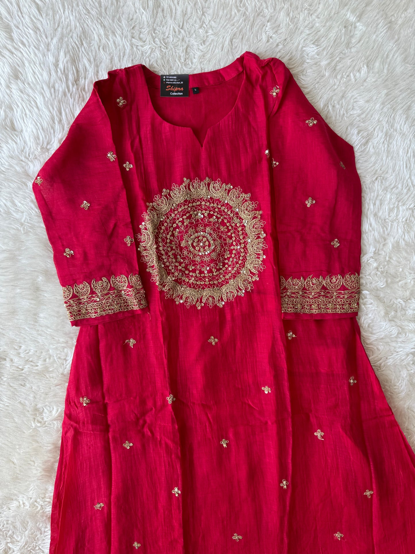 Pure Mul Chanderi Kurti Pant Dupatta Set